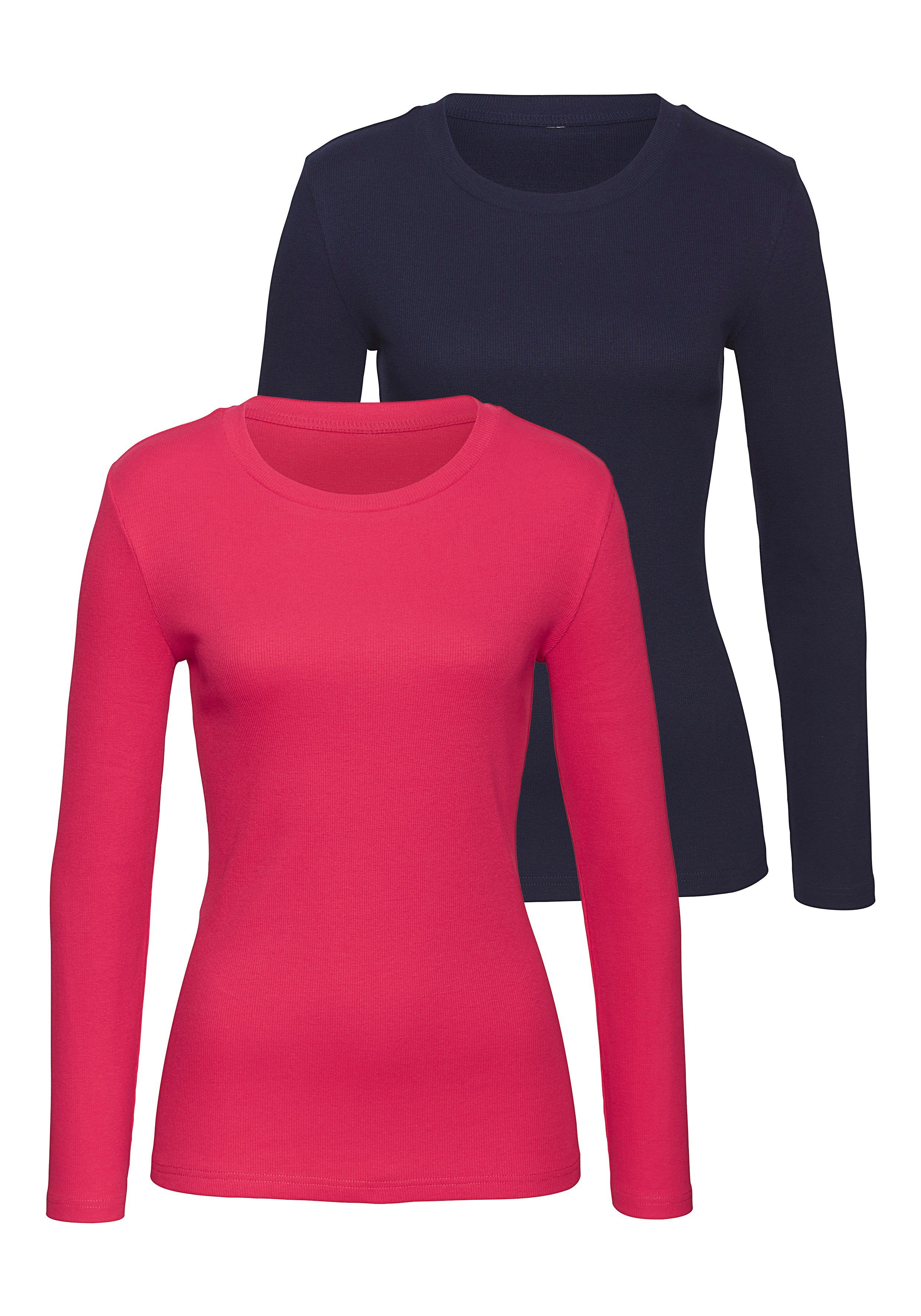 Vivance by Lascana Langarmshirt aus modischer Rippware (2er-Pack) aus Baumwoll-Stretch