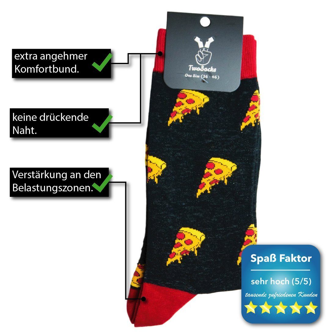 Socken TwoSocks Pizza Einheitsgröße Herren lustige Freizeitsocken Socken & Damen,
