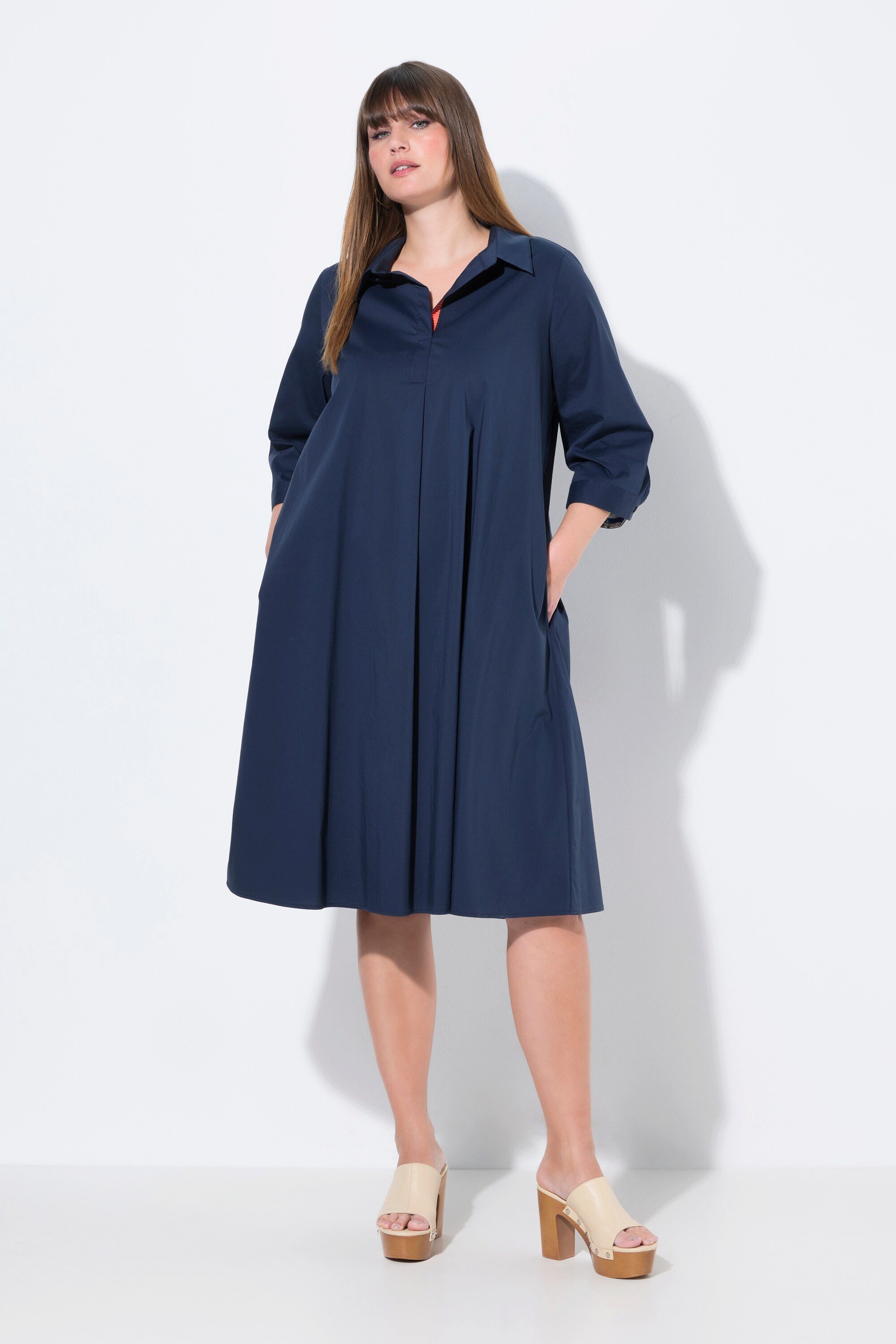Ulla Popken Midikleid Tunika-Kleid A-Linie Hemdkragen günstig online kaufen