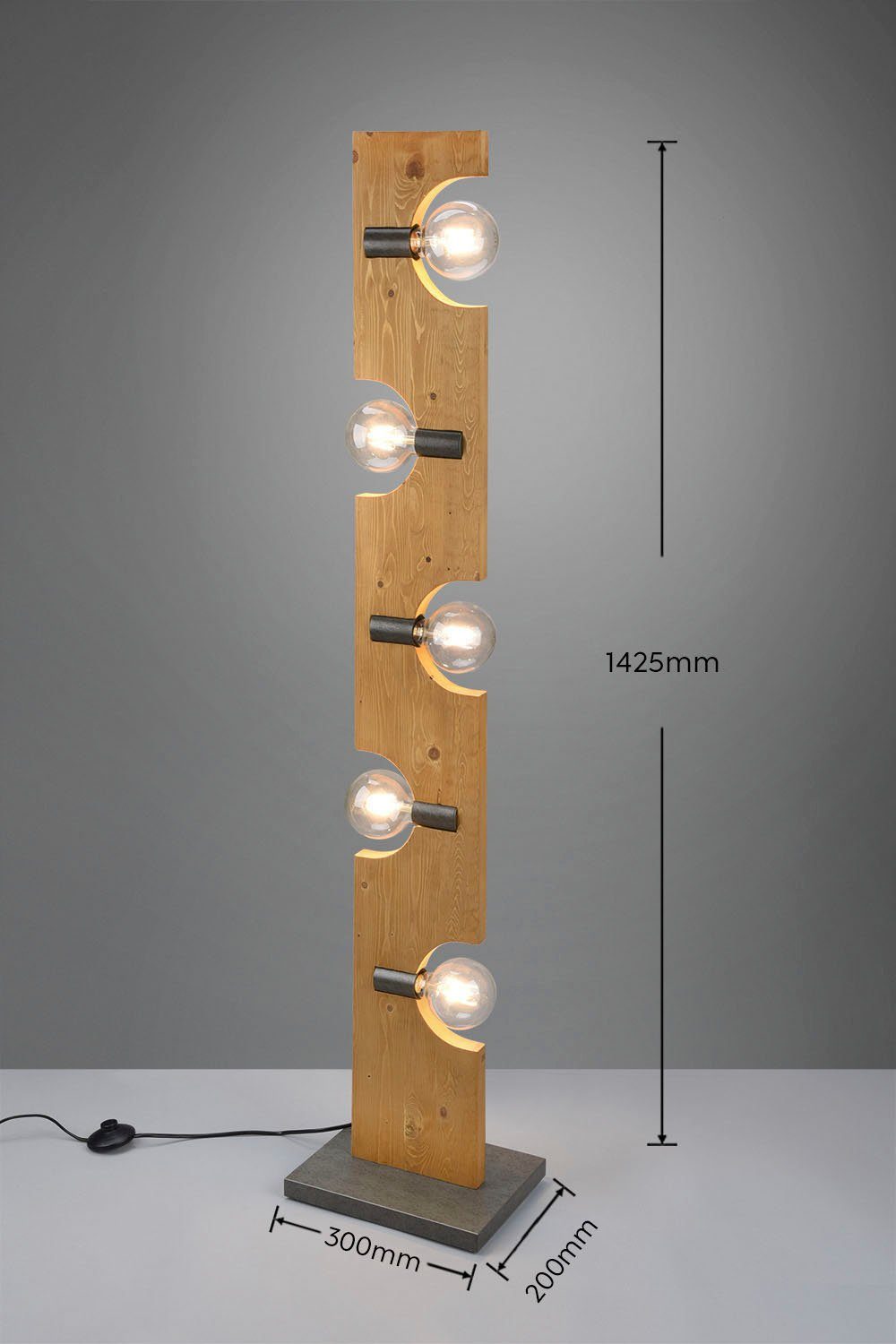 Fussschalter,Holz max Ein-/Ausschalter, kaltweiß, 143cm, warmweiß TRIO Stehlampe exkl Leuchten Stehleuchte - Leuchtmittel, naturbelassen 10W, ohne 5xE27 Tailor,