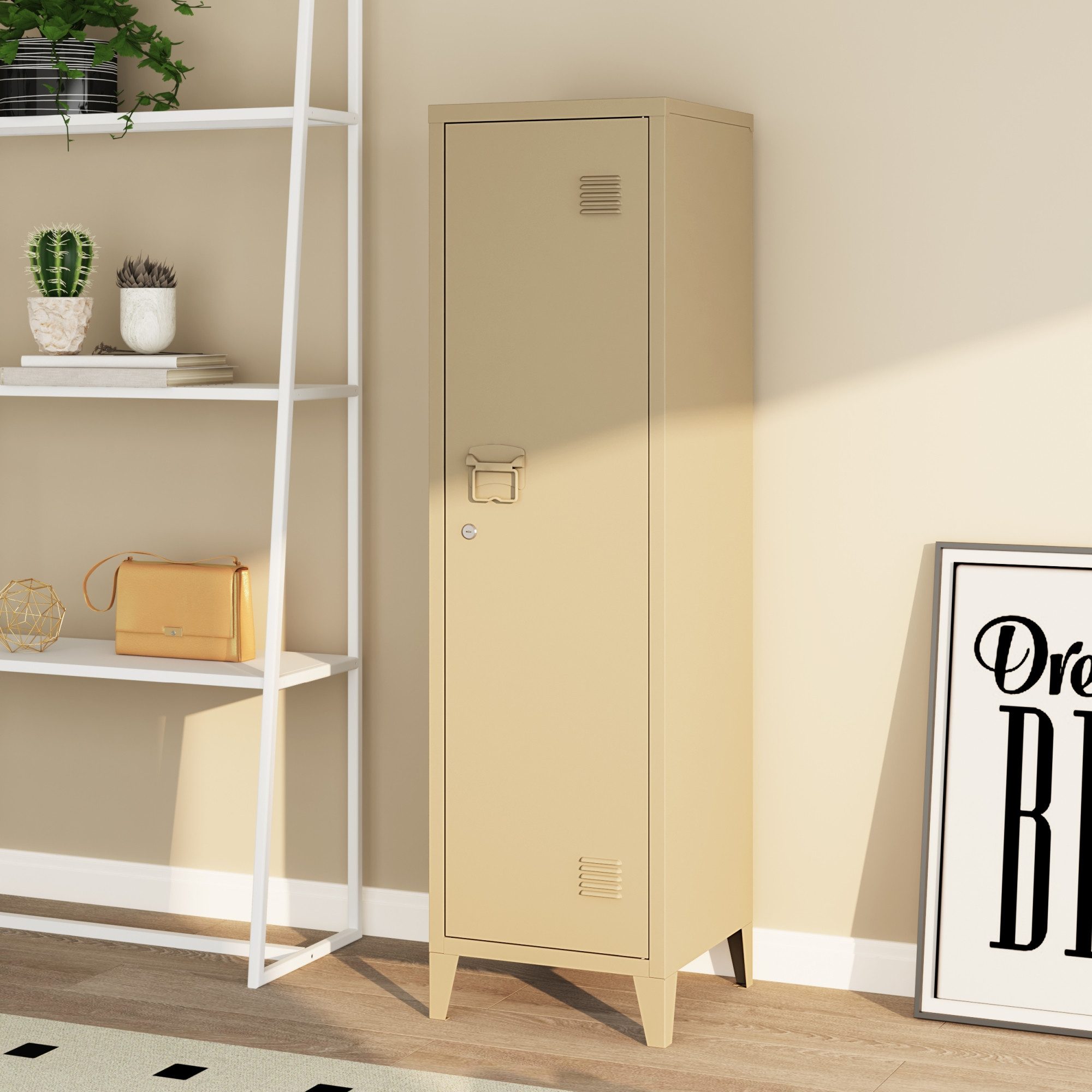 en.casa Spind »Kurikka« Einzelspind 137x38x38cm abschließbar Stahl Kamelfarben