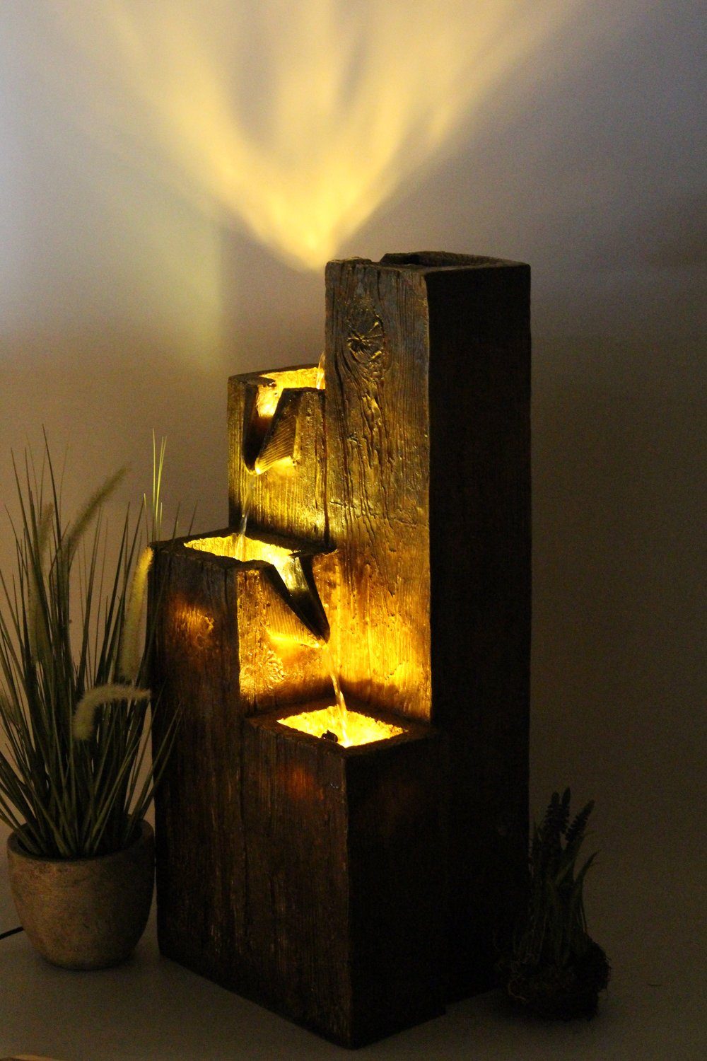 Arnusa Gartenbrunnen Springbrunnen BK823 mit Beleuchtung, 35,00 cm Breite, (Komplett-Set), 75 cm hoch in Holzoptik – Bild 3 von 5