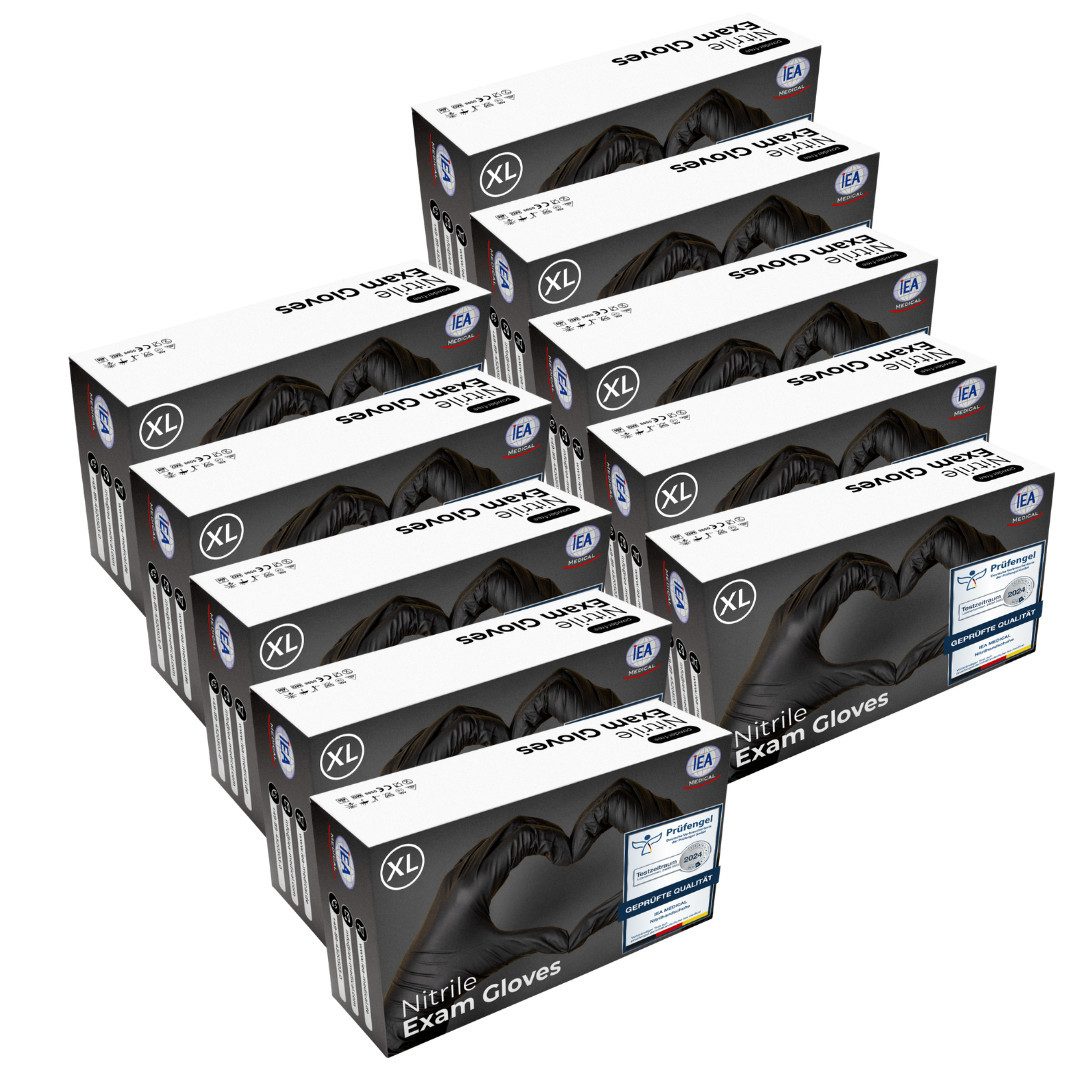 IEA Medical Einweghandschuhe Nitril-Handschuhe schwarz (1000-St., 10 x 100er Box) puderfrei, latexfrei, Hygiene-, Küchen-, Untersuchungshandschuhe