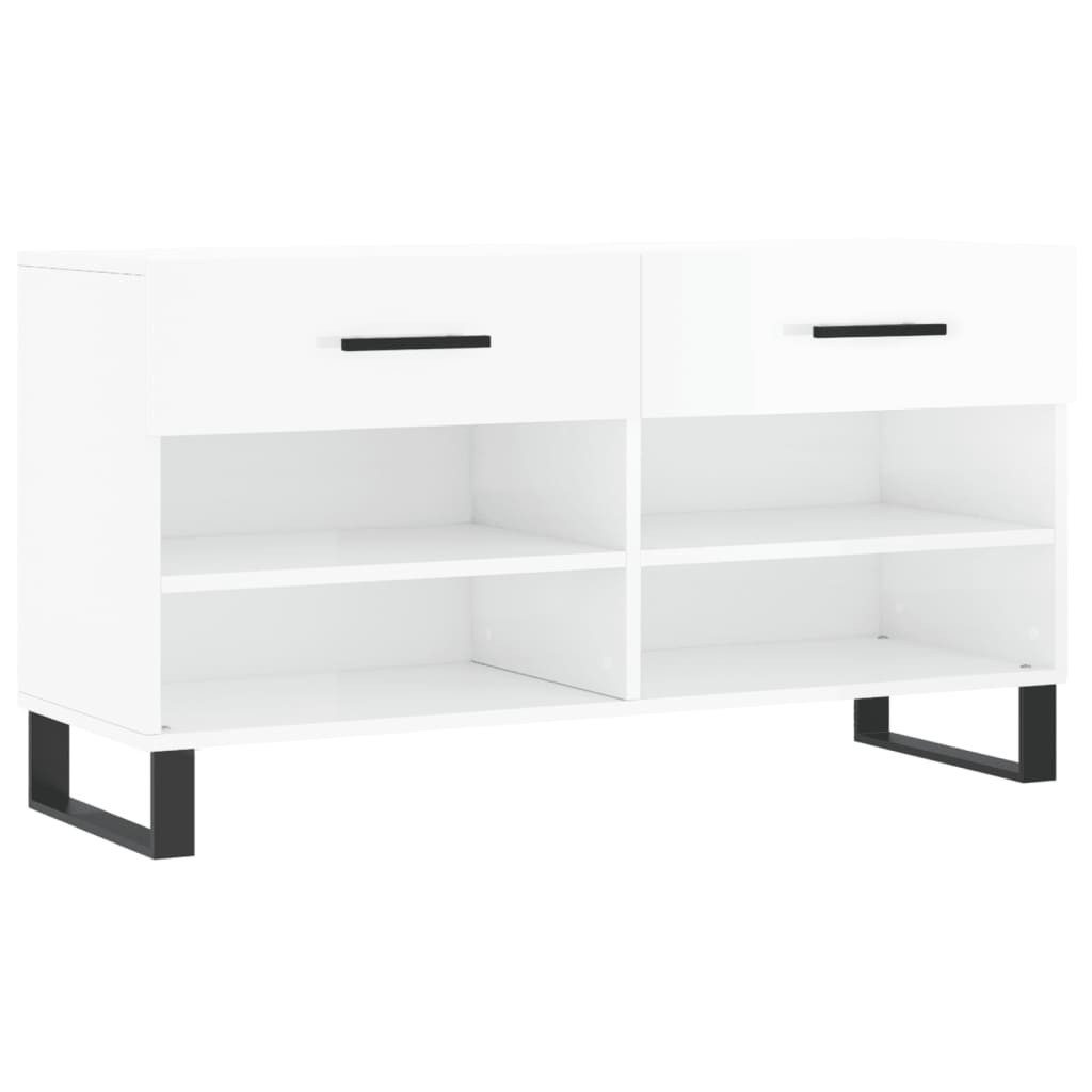 furnicato Schuhbank 102 x 35 x 55 cm Hochglanz-Weiß mit Stauraum und (1-St), Stabile Sitzbank mit 2 Schubladen, 4 Fächern für den Eingangsbereich