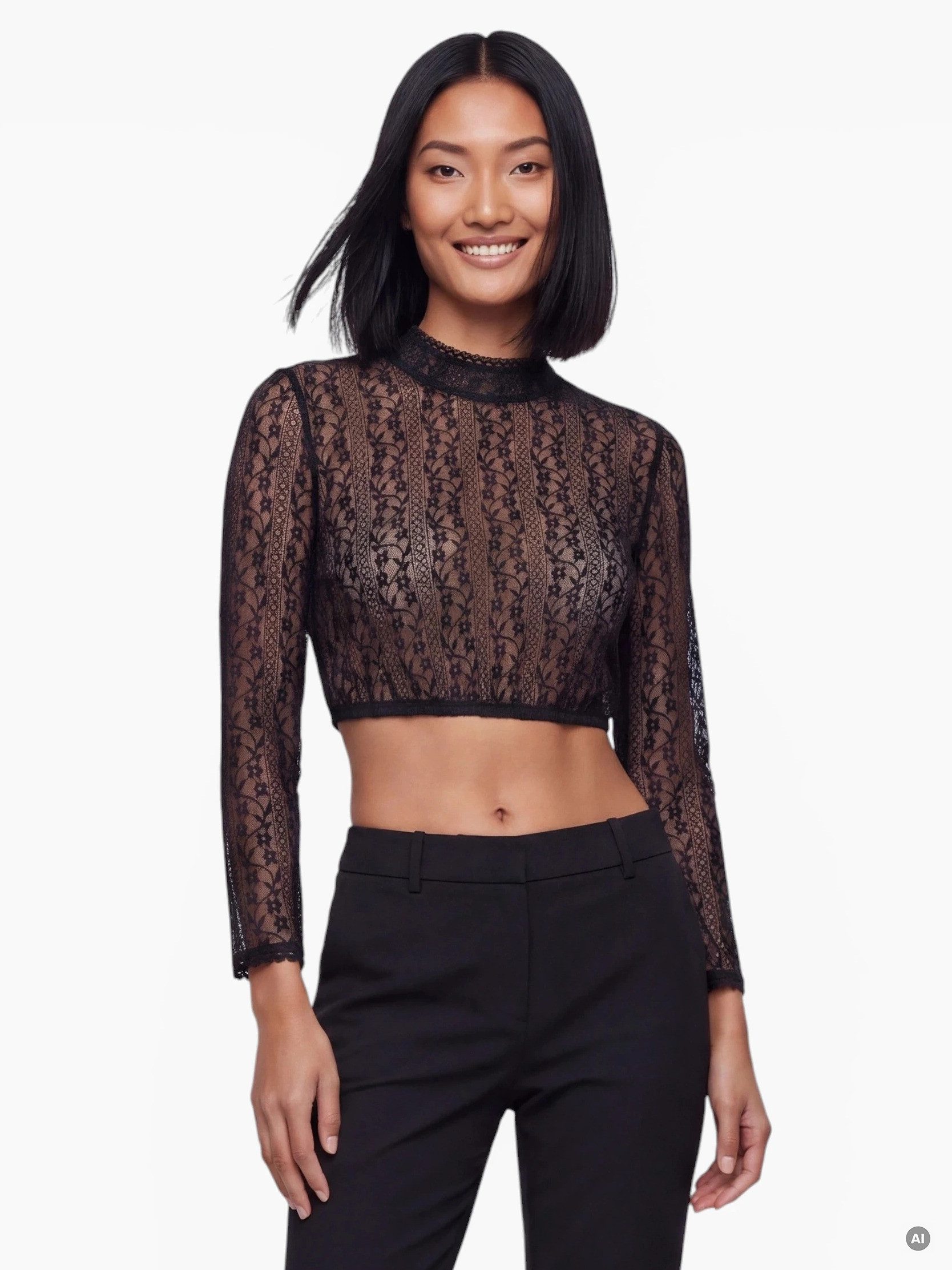 Krüger Madl Dirndlbluse Calah mit floraler Spitze, hochgeschlossene Dirndl Bluse langarm