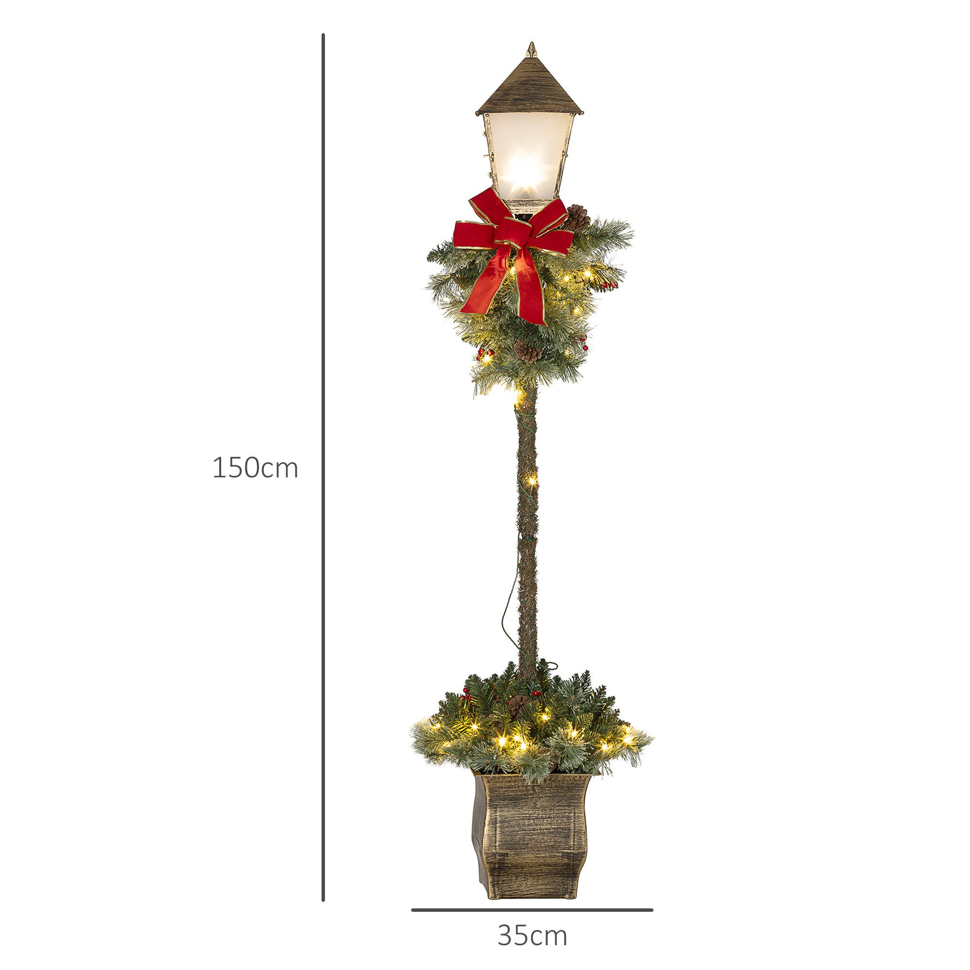 Outsunny LED-Dekofigur 150 cm Weihnachtslaterne LED-Lichterkette Schleife (Weihnachtsstraßenlaterne, 1 St., Weihnachtsbeleuchtung), für Weihnachtsfest, Metall,  – Bild 3 von 5