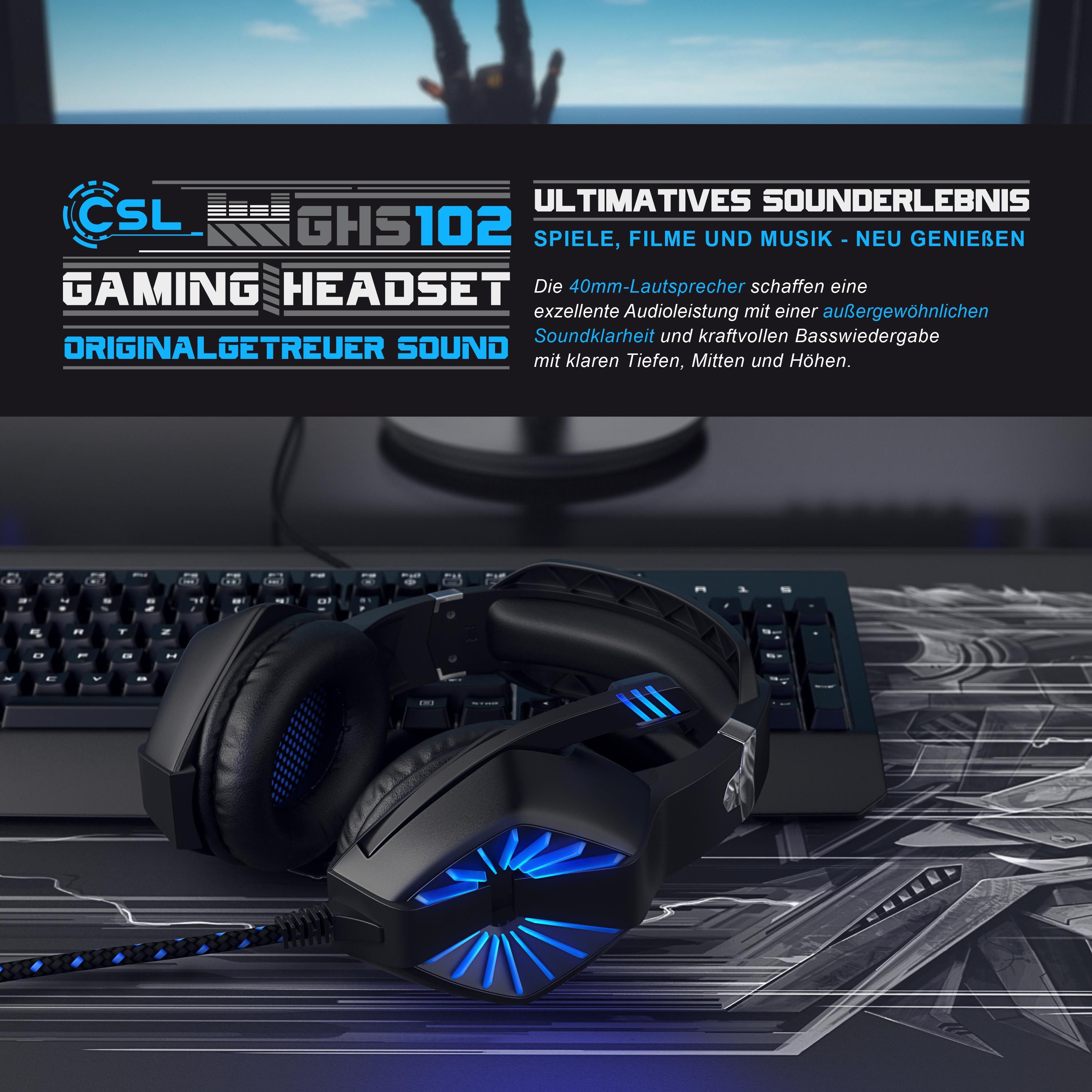CSL 2x Gaming-Headset (GHS-102 USB Kopfhörer mit Mikrofon für Windows/Mac/Linux /PS4/PS4 Pro)