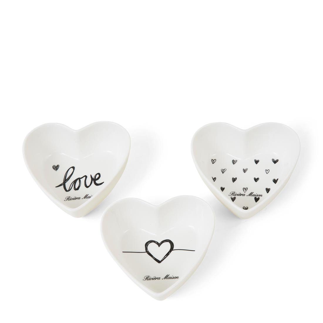 Rivièra Maison Dipschale Rivièra Maison Lovely Heart Bowls 3pcs Schüsseln, Porzellan