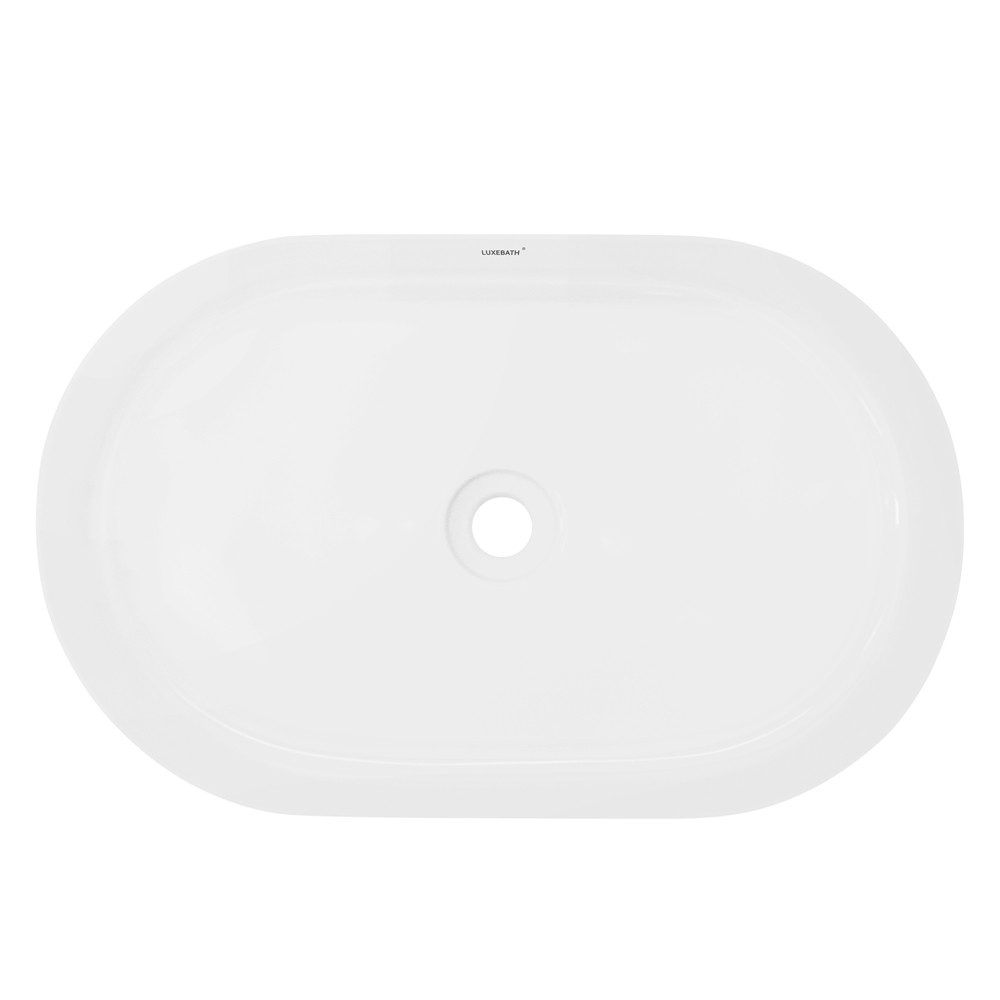 LuxeBath Waschbecken Aufsatzwaschbecken aus Keramik Handwaschbecken Wasserfall Waschtisch, Aufsatzwaschtisch Waschschale Oval 605x380x125 mm Weiß Spülbecken