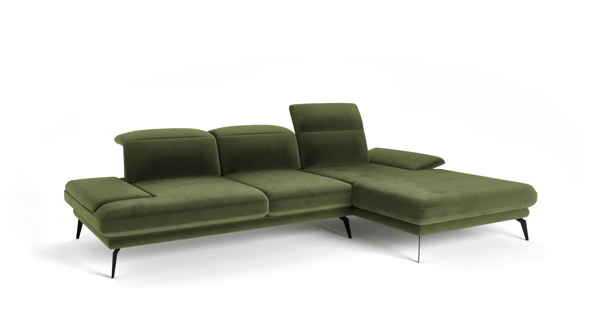 Siblo Ecksofa Elegantes Ecksofa Deli auf hohen Beinen - Verstellbare Kopfstützen und Armlehnen - modernes Ecksofa - Metallfüße Grün