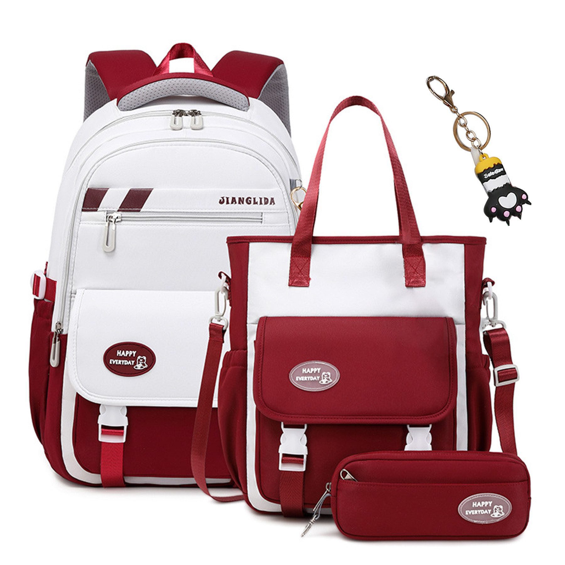 Mutig Schulrucksack Schulrucksack Teenager,Schulranzen-Set 3-teilig,große Kapazität (Wasserdicht Schulranzen,Unisex Geeignet für Mittelstufe-Universität, Mit Anhänger für jugendliche zum Schulbesuch,Einkaufen,Camping usw), Mit ergonomischem Design zur Entlastung von Schultern und Rücken