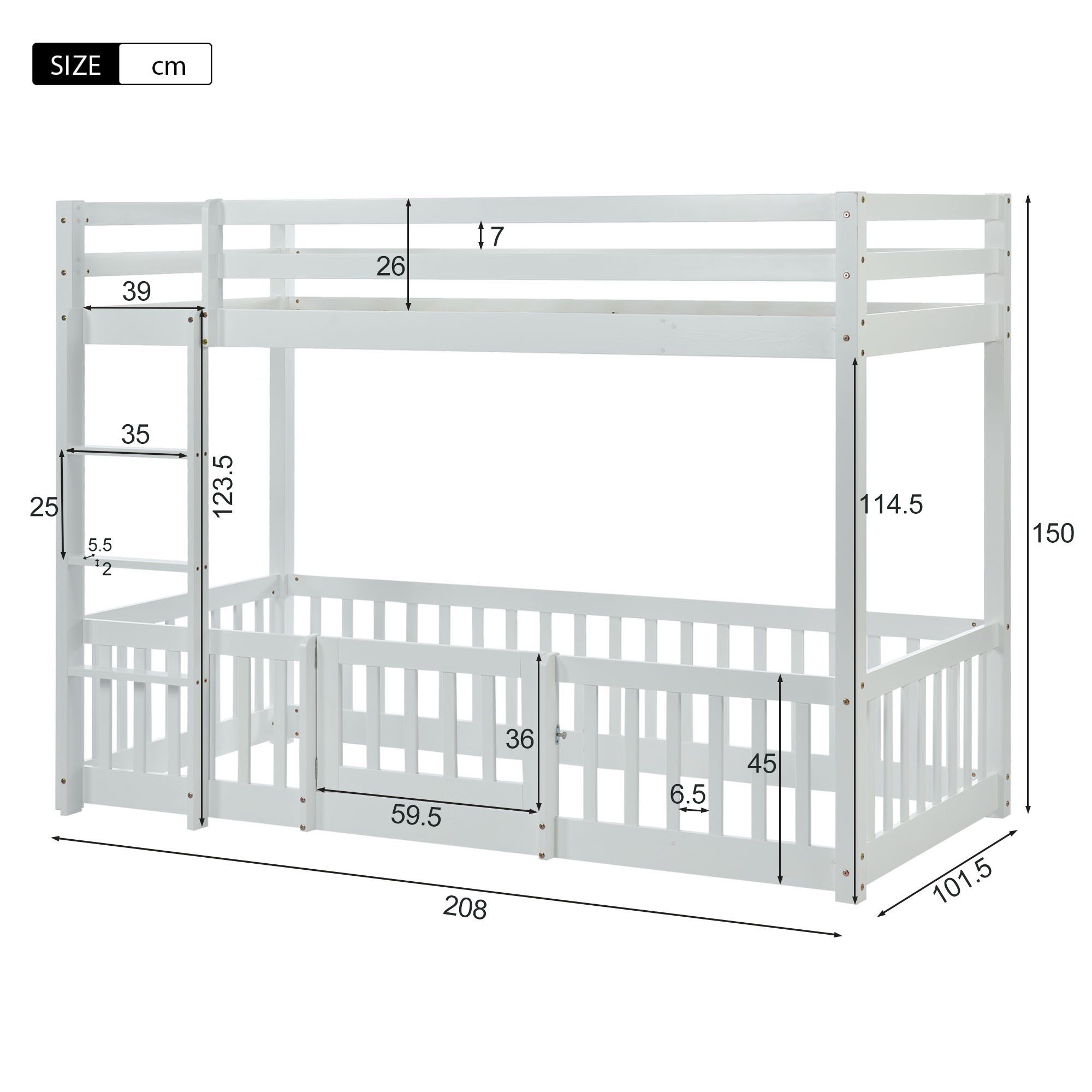 HAUSS SPLOE (200x90cm) Gitter, Fallschutz Hochbett mit Etagenbett Kinderbett (Kinderbett mit Kinderbett Weiß und Treppe
