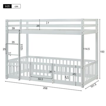 HAUSS SPLOE Kinderbett Etagenbett Hochbett Kinderbett mit Treppe (Kinderbett mit Fallschutz und Gitter, Weiß (200x90cm)