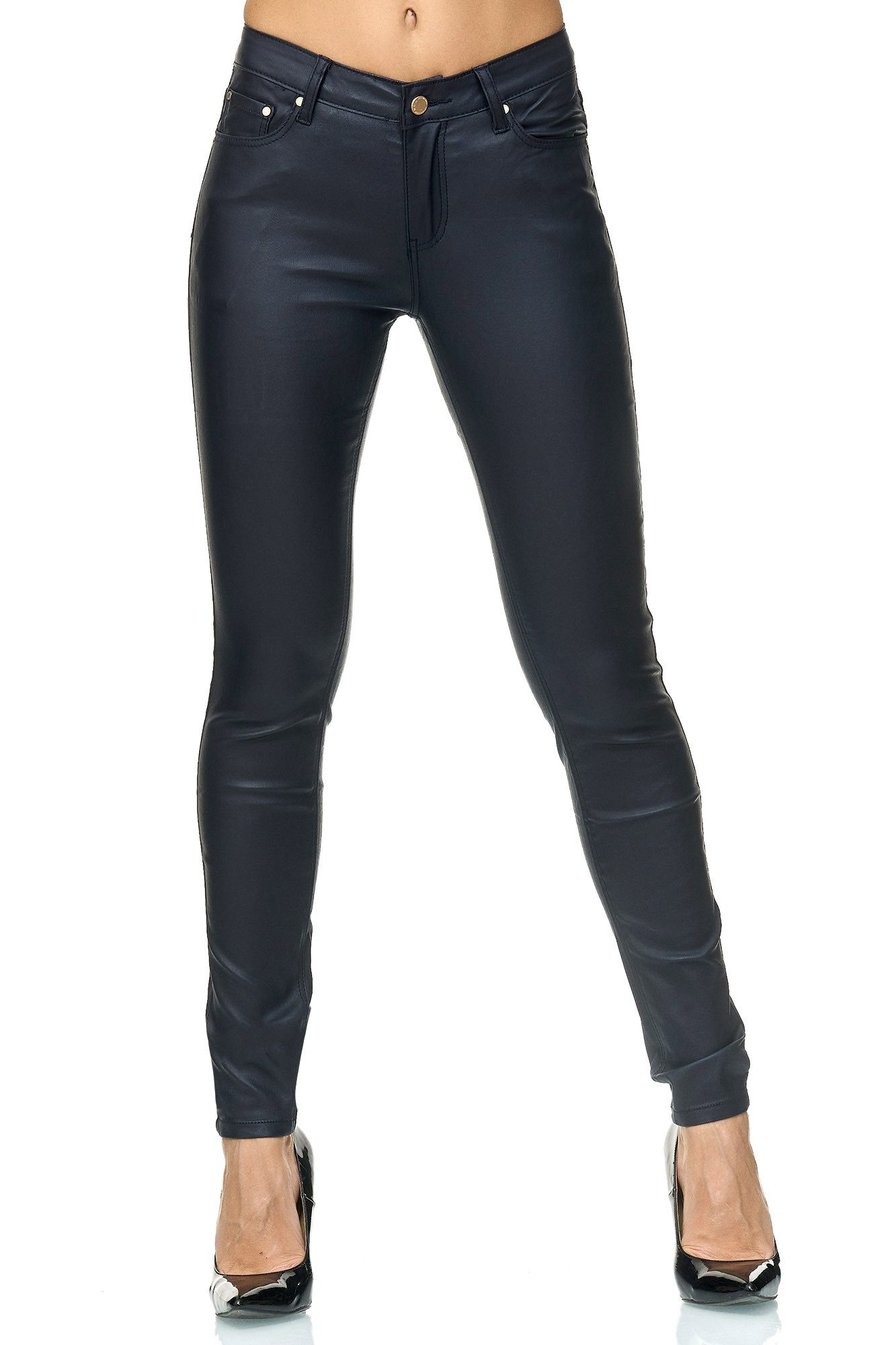 Elara Lederimitathose – Damen Kunstlederhose Skinny Fit mit Taschen Slim Fit