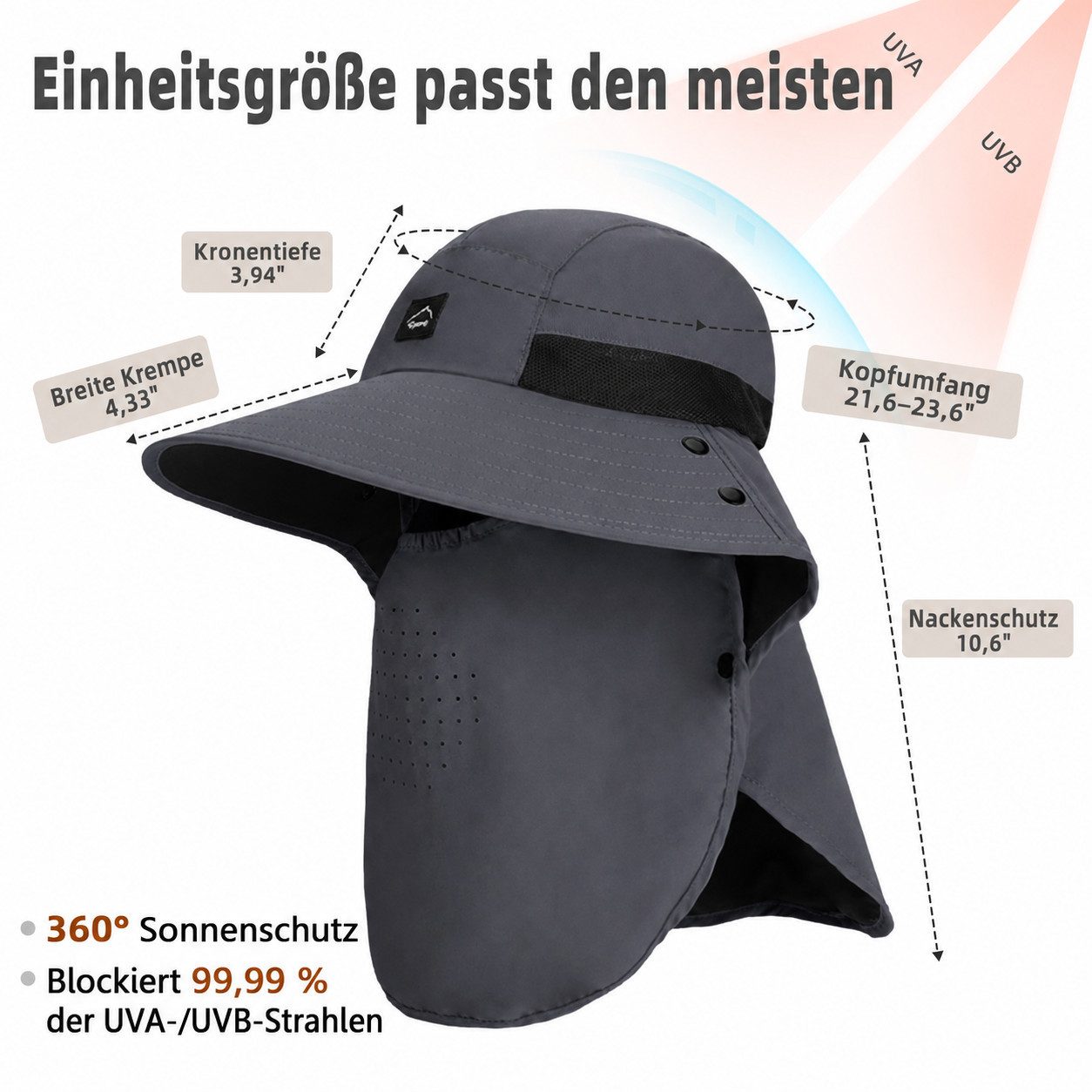 nsihing Sonnenhut Sonnenhut Outdoor, Safarihut mit Abnehmbarem Gesichtsschutz Mit Nackenschutz für Angeln, Wandern & Garten