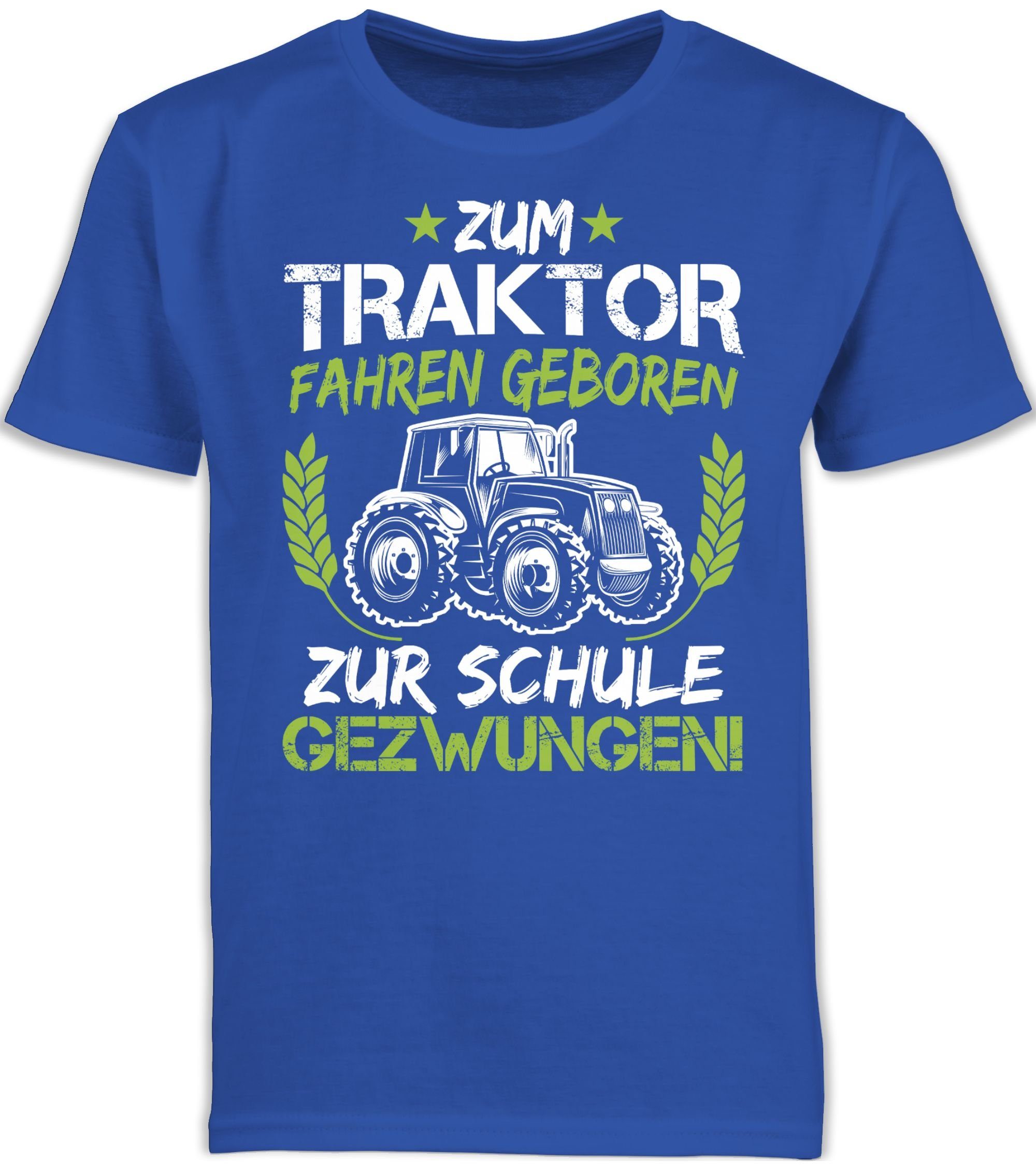 Shirtracer T-Shirt Zum Traktor fahren geboren zur Schule gezwungen Grün/Weiß Einschulung Junge Schulanfang Geschenke 2 Royalblau
