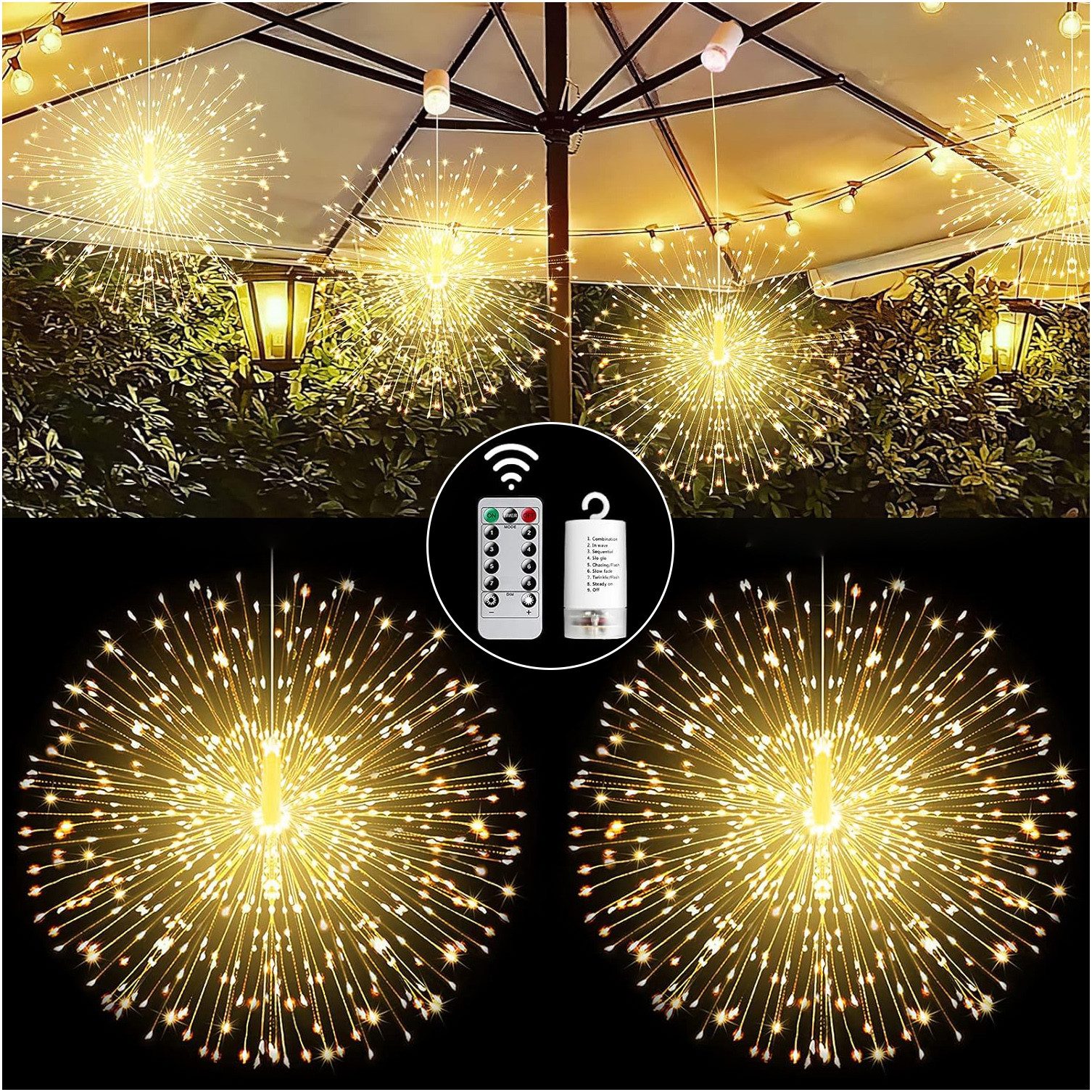 LED-Lichterkette 2 Stück 200 LEDs Wasserdicht Feuerwerk Starburst Weihnachtslicht
