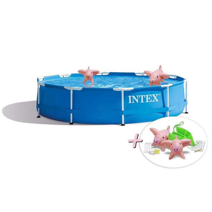 Intex Pool 28200NP - Metal-Frame Pool (305x76cm) + aufblasbare Schwimmtiere