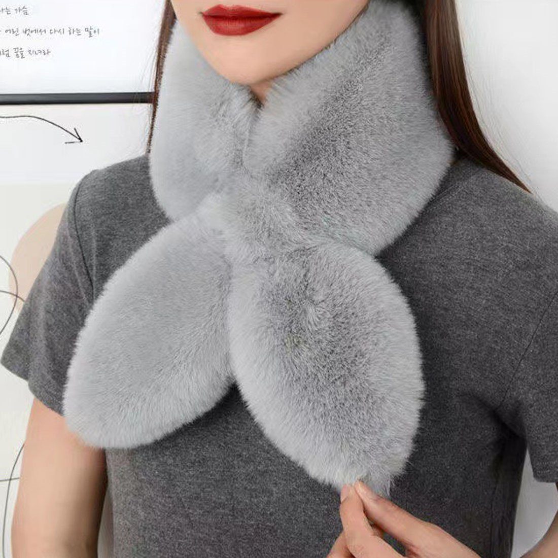 DÖRÖY Modeschal Women's Faux Otter Kaninchen Pelz Plüsch Schal, Kunstpelz Warm Schal Grau