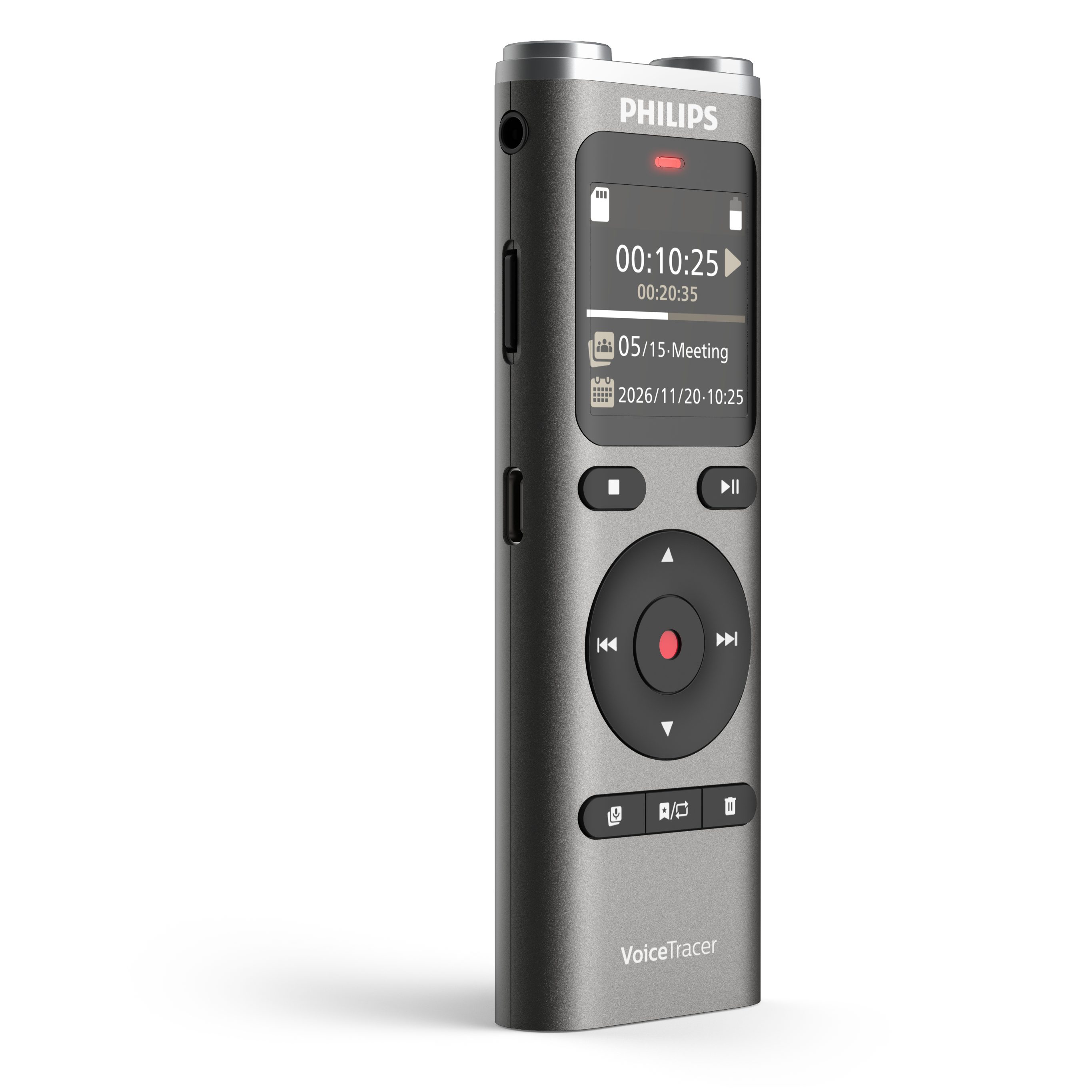 Philips DVT2075 VoiceTracer Audio-Recorder Digitales Diktiergerät (Stereo-MP3-/ PCM-Aufnahme, Sembly AI Spracherkennung, 8 GB, Akku)