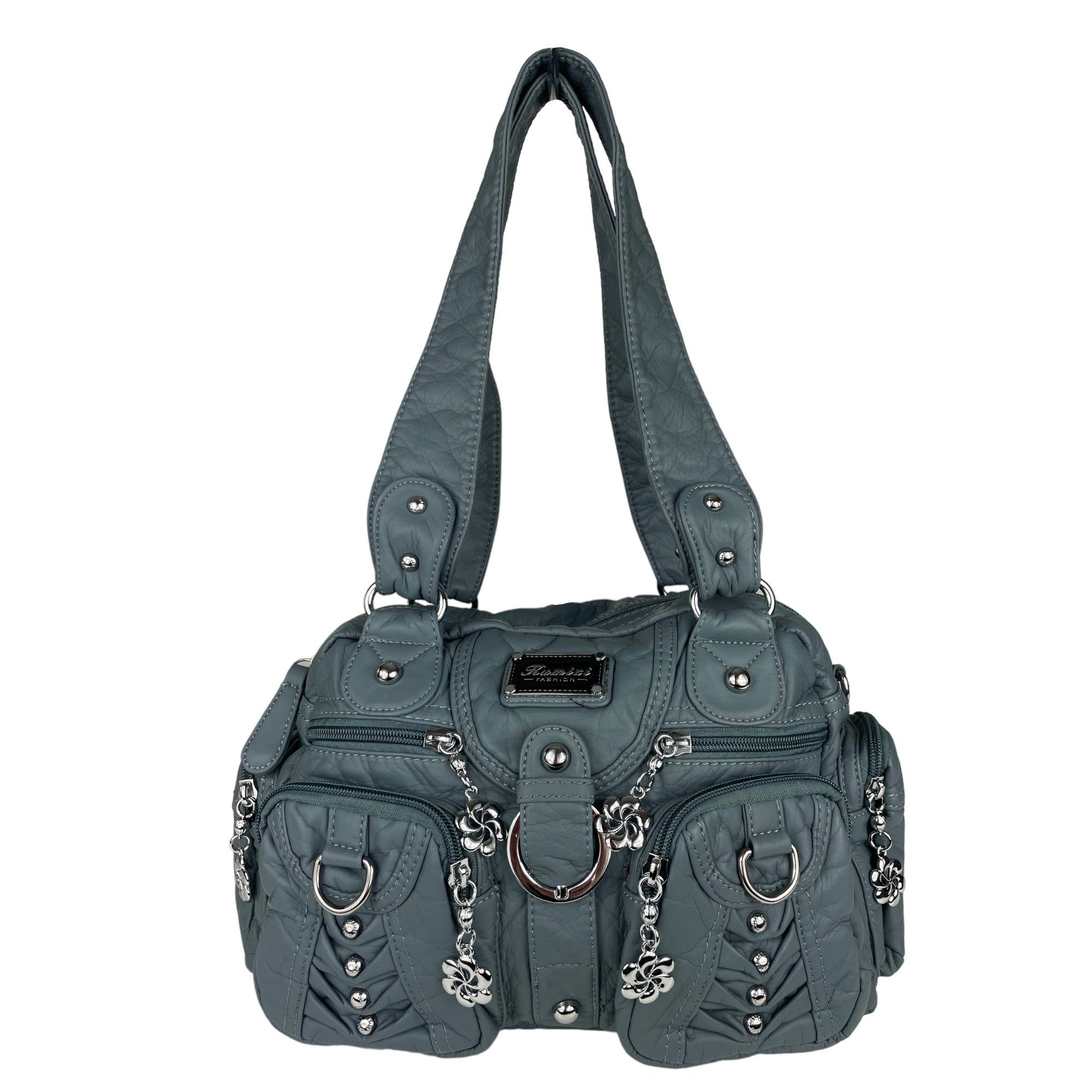 Taschen4life Schultertasche klassische Damen Handtasche (Schultertasche) mit Nieten AKW22032, viele Fächer, verstellbarer abnehmbarer Schulterriemen