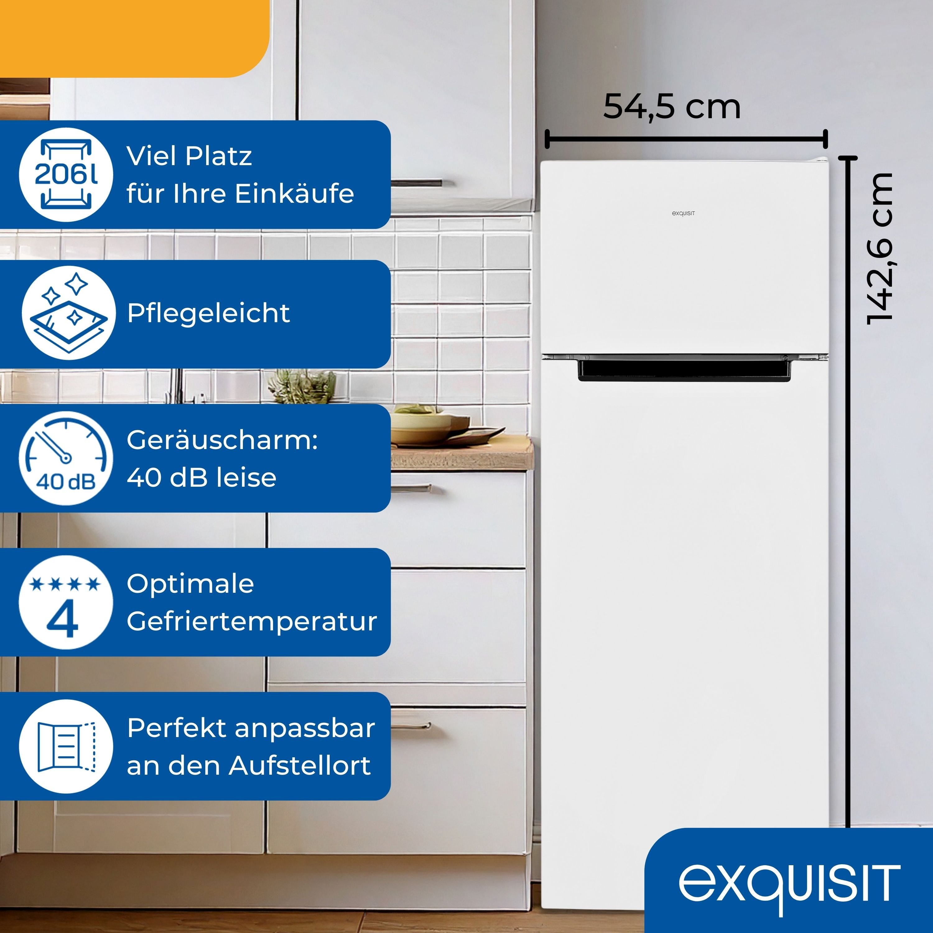 exquisit Kühl-/Gefrierkombination KGC5270-45-040D, 142.6 cm hoch, 54.5 cm breit, 4*-Gefrieren, LED, Türanschlag wechselbar