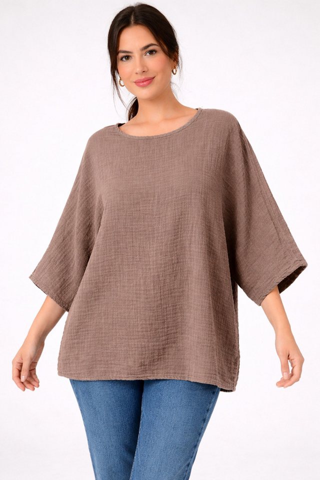 WENOR Blusentop Damen Musselin Oversize Bluse Fledermausärmel lockerer Schnitt, weiter Fall, luftige Sommer Tunika