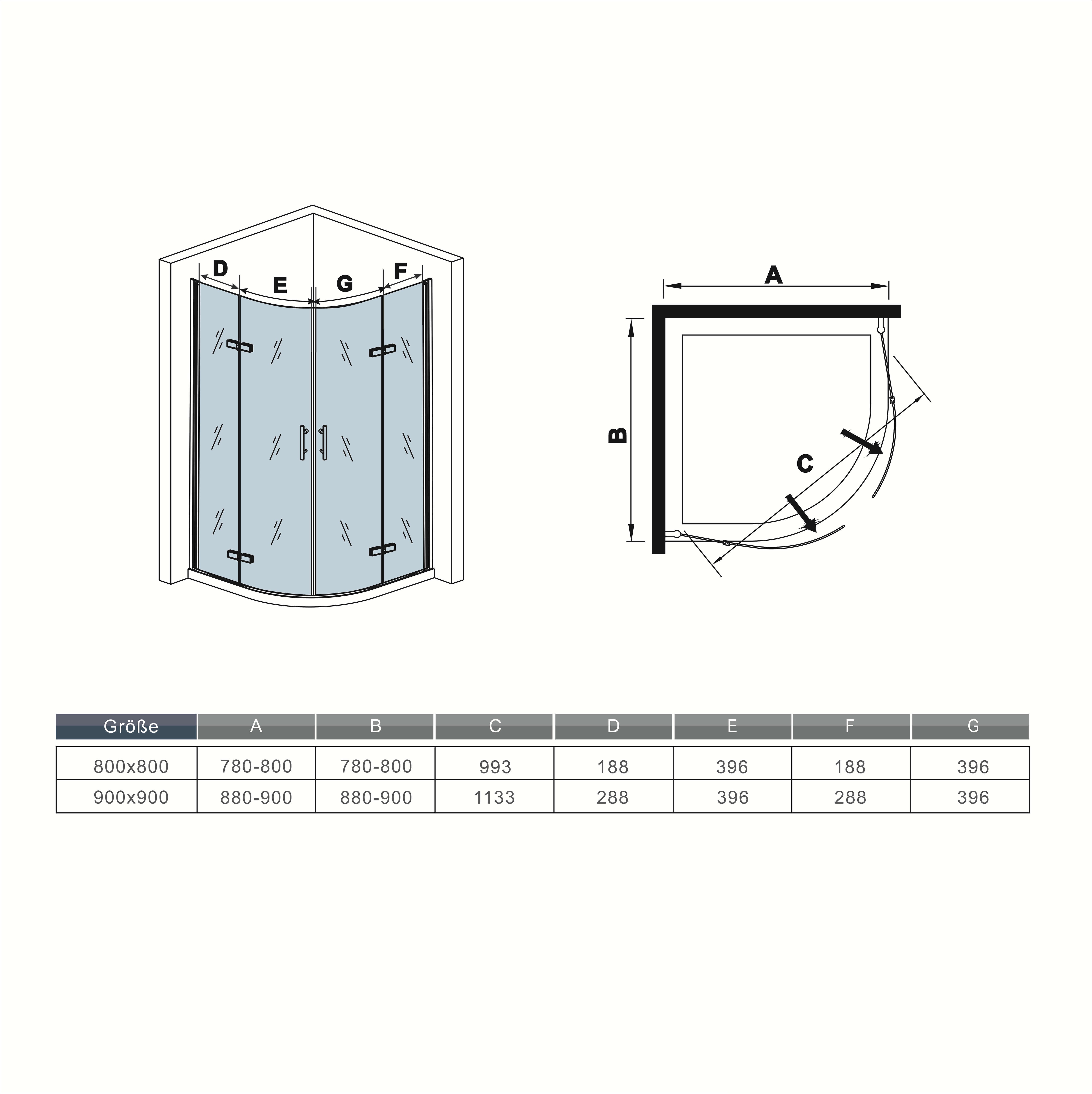 AICA Runddusche Duschkabine Runddusche Duschabtrennung Viertelkreis Falttür NANO Glas, BxT: 80x80 cm, 6 mm Easyclean ESG Sicherheitsklarglas, wasserabweisende Glasbeschichtung