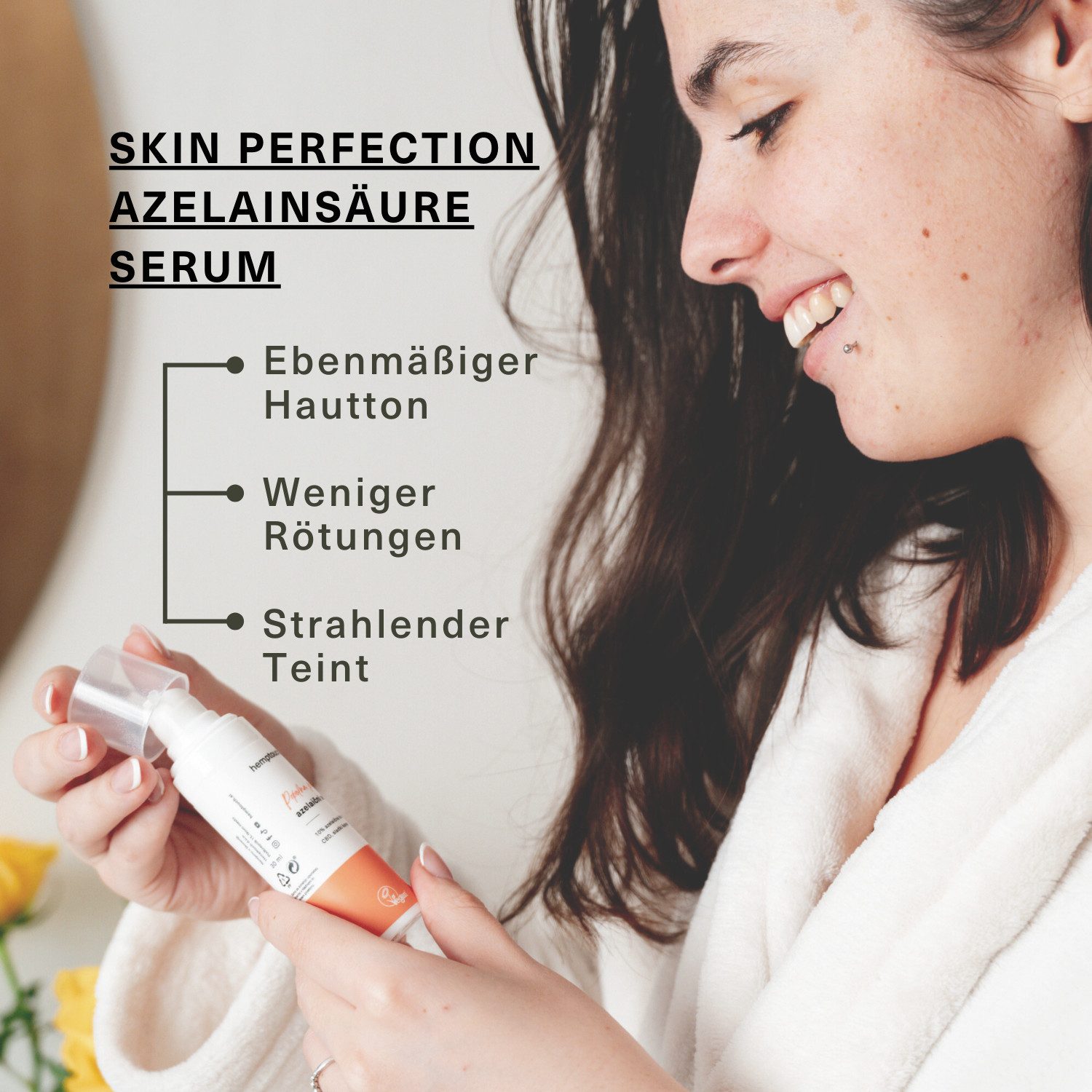 Hemptouch Gesichtsserum Skin Perfection Azelainsäure Serum 10% mit Salicylsäure Mildert Pigmentflecken & sichtbare Unreinheiten, beruhigt empfindliche Haut mit Rötungen