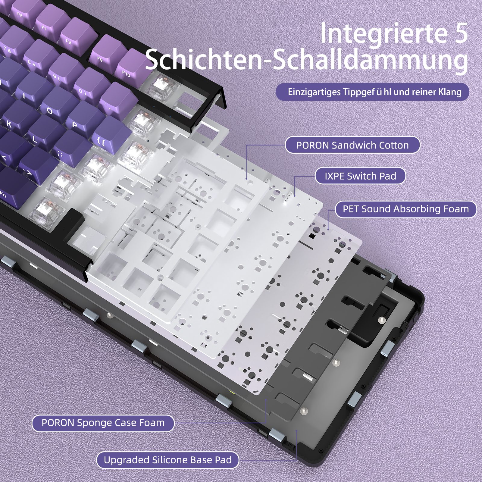 ATTACK SHARK ATTACK SHARK X85 Tri-Mode Gasket Mechanische Tastatur mit Knopf Gaming-Tastatur – Bild 5 von 5