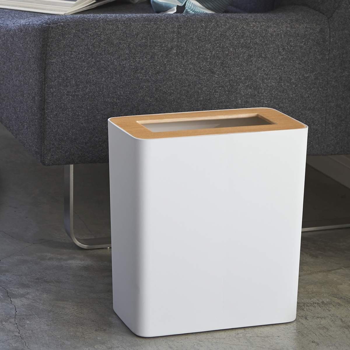 Yamazaki Papierkorb Rin, Mülleimer, modern, nur minimalistisch, klein eckig, und hoch weiß 30cm