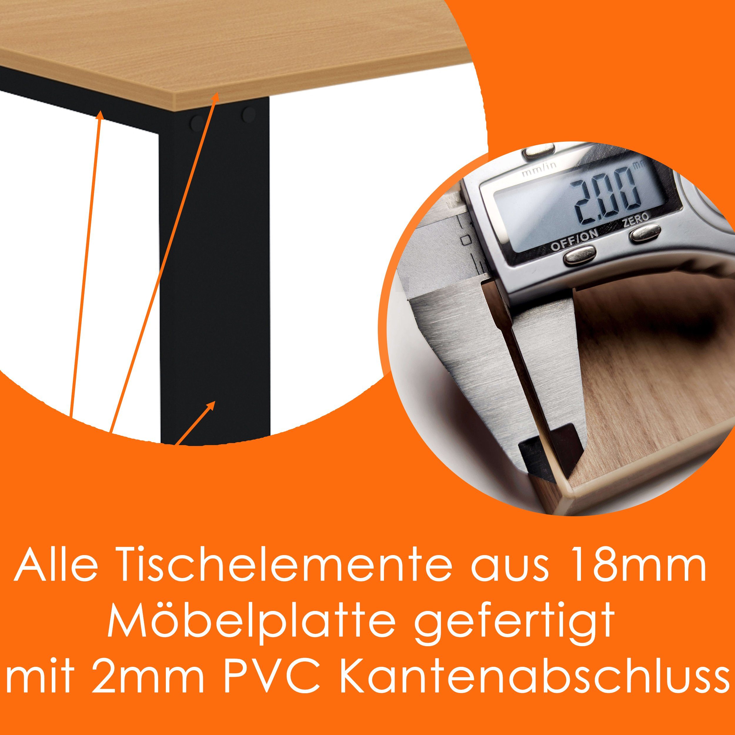 AKKE Esstisch, Esszimmertisch Bürotisch Bayerische LOFT Küchentisch Buche Beinen 2mm-PVC Schwarze
