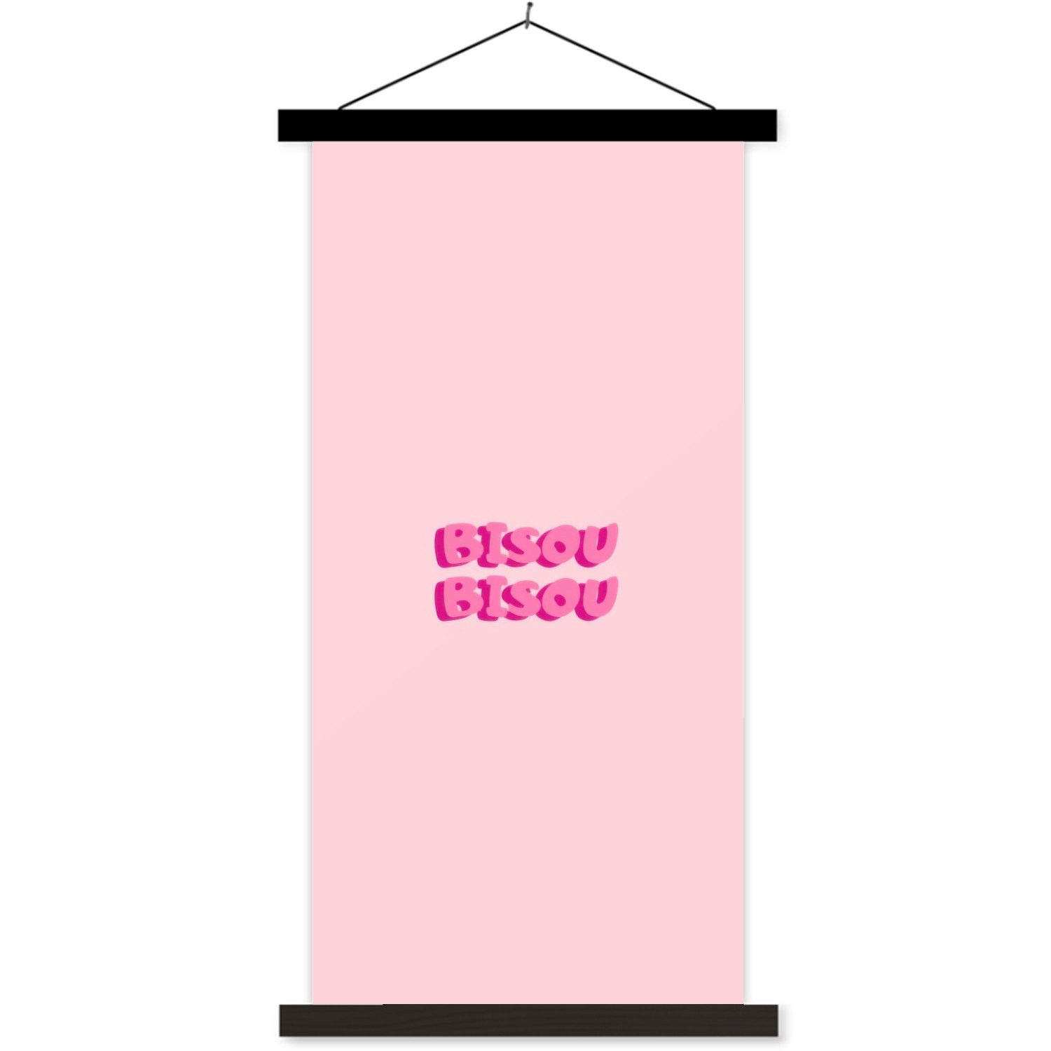 MuchoWow Poster Bisou - Rosa - dicke Buchstaben, (1 St), Bilderhalter, Bilderrahmen, Magnet Rahmen, Bilder, 60x120 cm