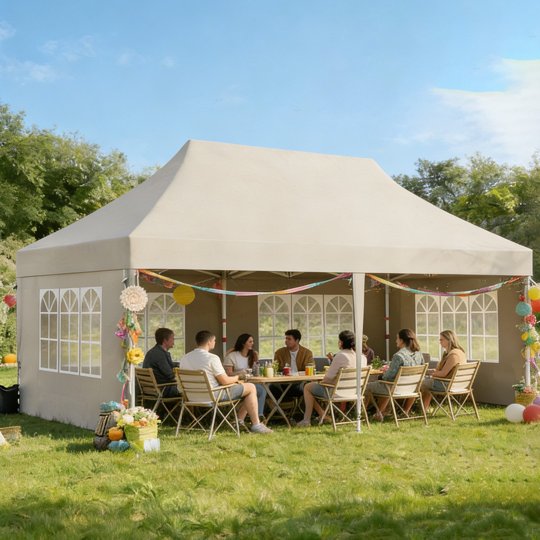 HOMALL Faltpavillon Pop-Up Partyzelt 3x6m wasserdicht, UV Schutz 50+ Gartenzelt, mit 6 Seitenteilen, Höhenverstellbar Pavillon mit 6 Seitenteilen und Tasche für Garten