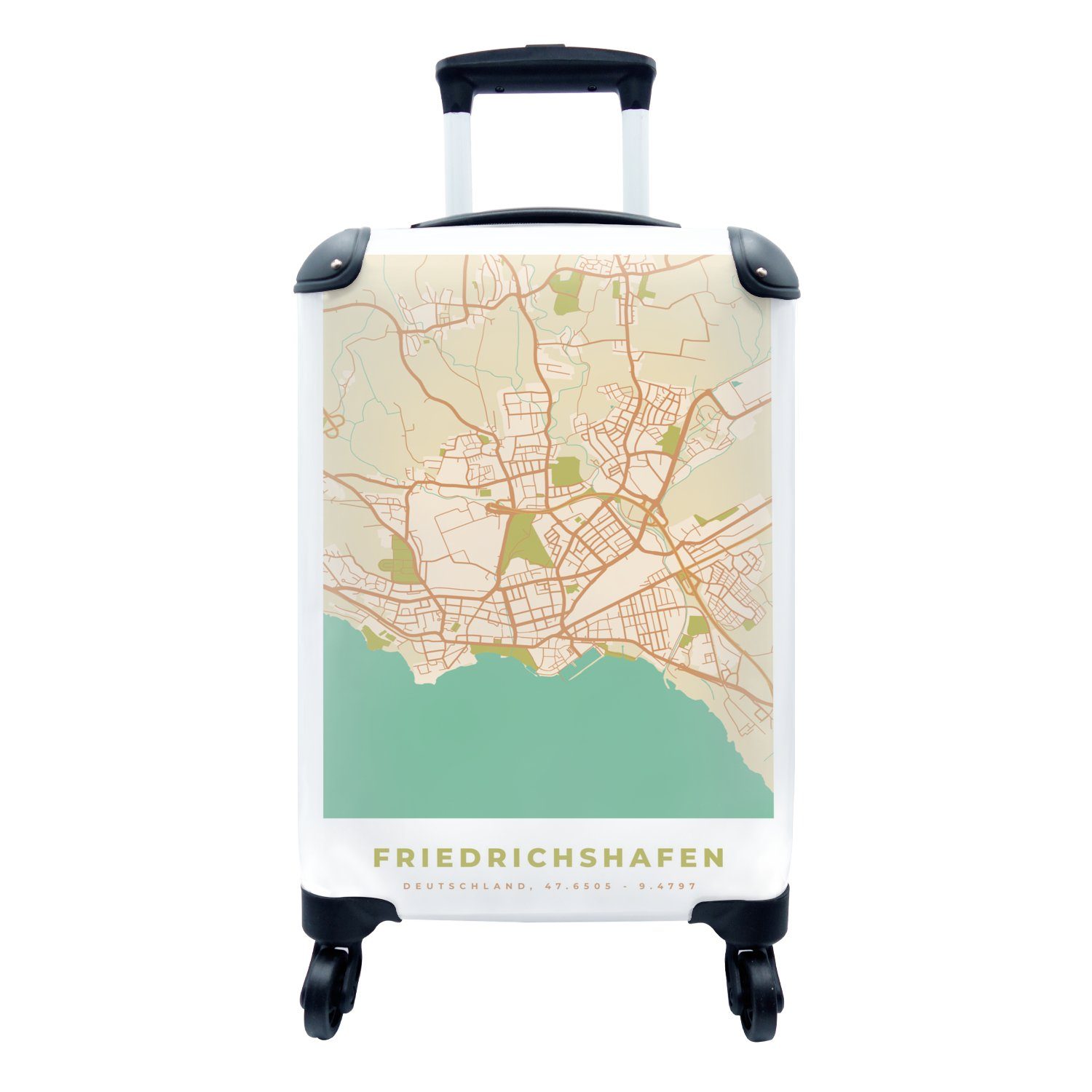 MuchoWow Handgepäckkoffer - Karte Reisekoffer mit Rollen, Reisetasche Vintage Friedrichshafen 4 Trolley, Karte, Ferien, rollen, - - - für Handgepäck Stadtplan