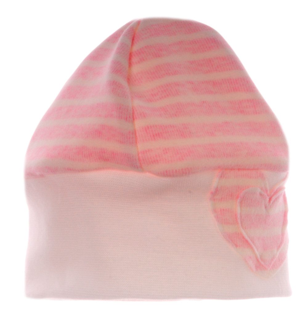 La Bortini Erstlingsmütze Baby Mütze gestreift in creme rosa Babymütze Übergangsmütze Mützchen geringelt, ecry, 34 36 38 40 41 42 43 44 45 46 47 48