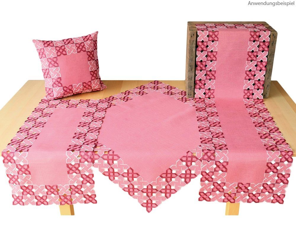 Kissenbezüge Kissenhülle Kurbelstickerei grafisch HOBBY silber HOME Stück) (1 40x40 & matches21 cm, rosa
