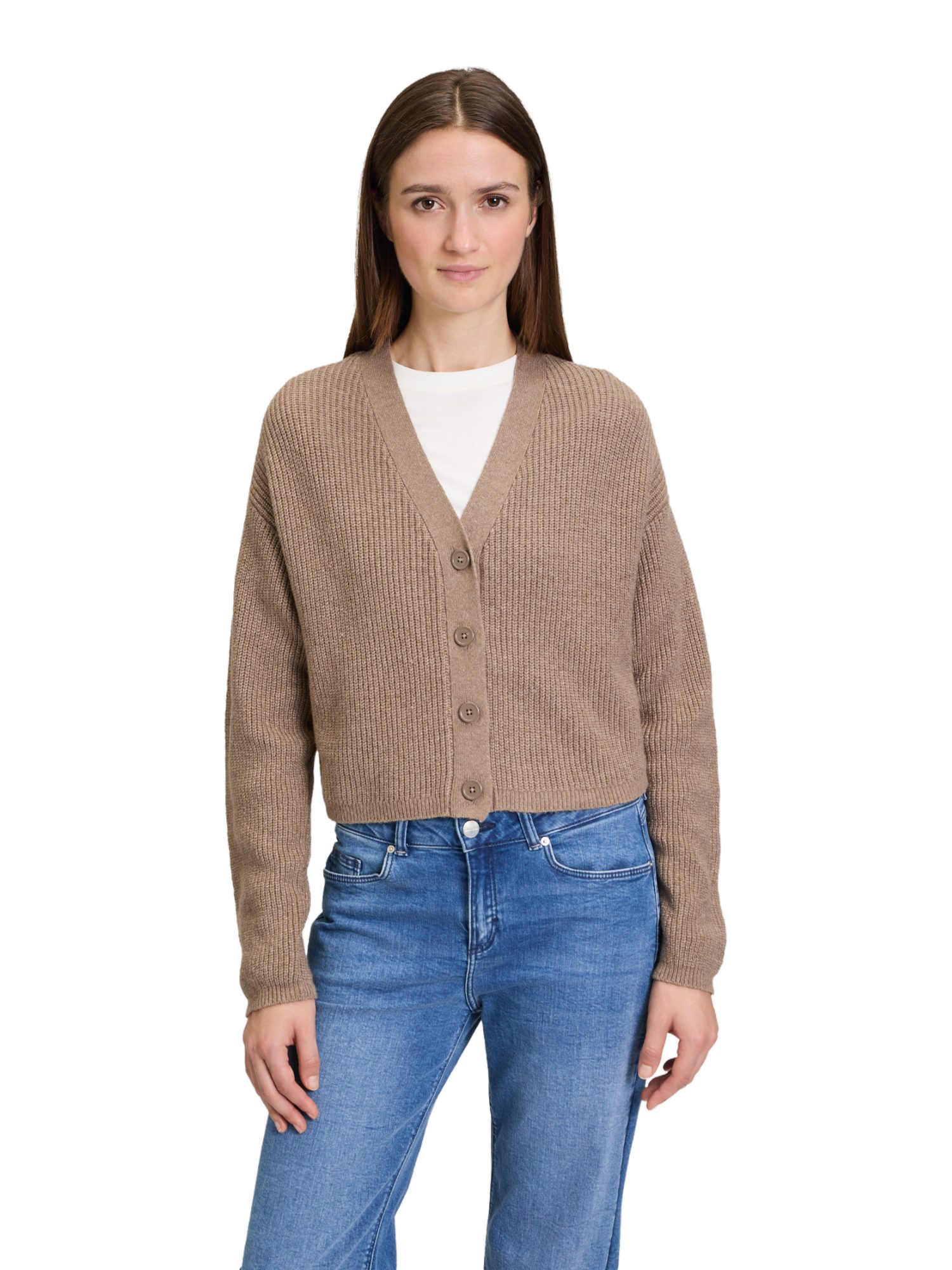 Cartoon Strickjacke natur,Casual,Baumwolle,Unifarben,V-Ausschnitt,Lang,Oversized
