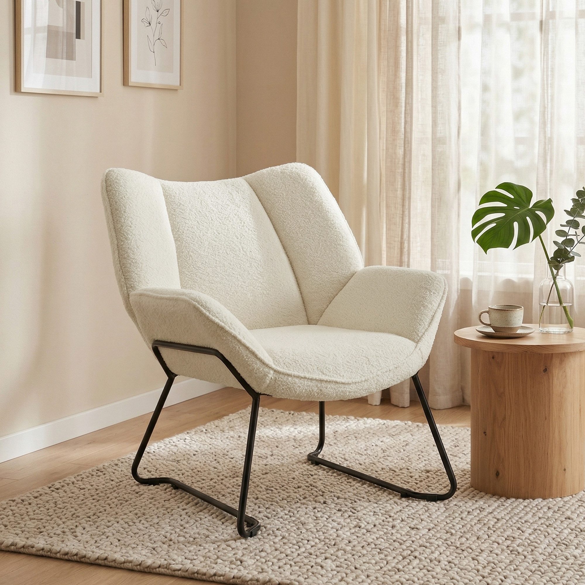 HOMCOM Relaxsessel Moderner Sessel mit Sherpa-Fleece-Optik, Armlehnen, Lesesessel (Loungesessel, 1-St., Wohnzimmer Sessel), Polsterstuhl für Schlafzimmer, Weiß