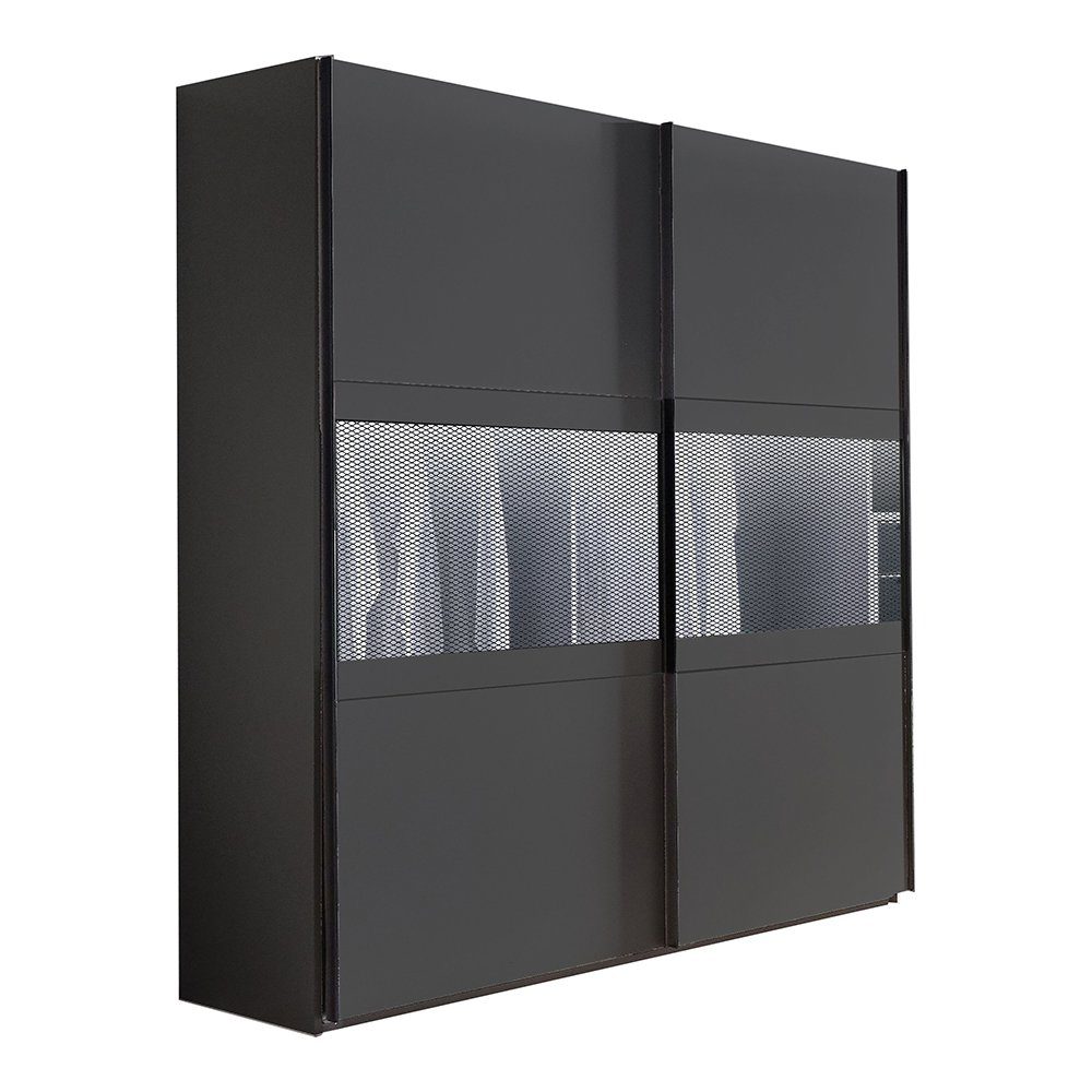 Lomadox Kleiderschrank AGAETE-43 200cm, 2 Kleiderstangen, graphit mit grauem Wabenglas