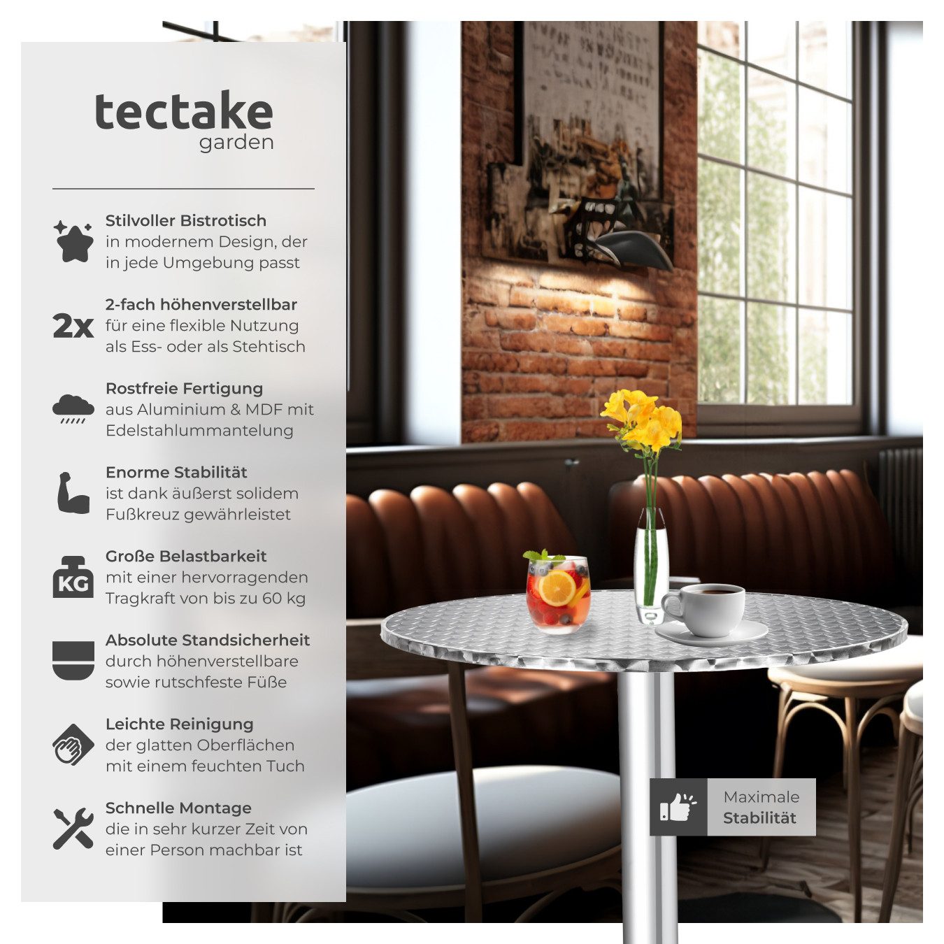 tectake Bistrotisch Stehtisch (1-St., 1 tlg), Klappbar, Aluminium, Witterun günstig online kaufen