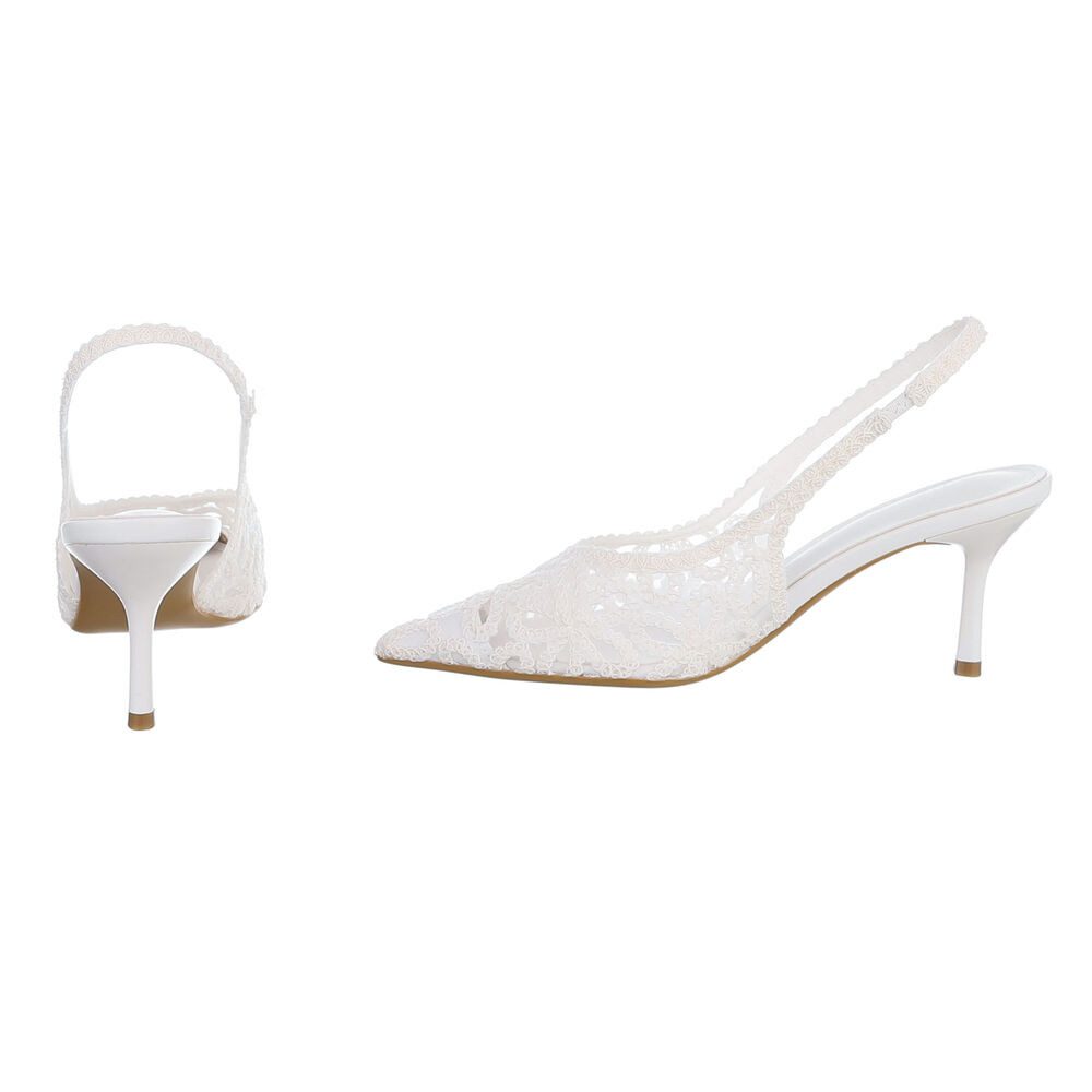 Ital-Design Brautschuhe Festliche Pumps mit Spitzenoptik für Damen Schnürpumps (91895698) Pfennig-/Stilettoabsatz Pumps in Weiß – Bild 5 von 5