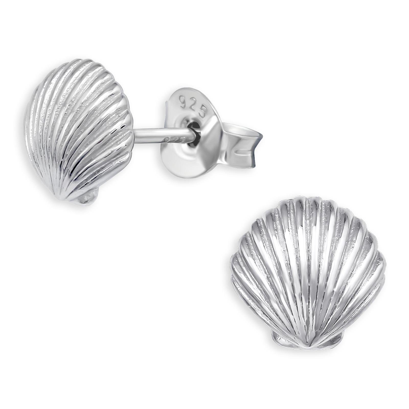 Monkimau Paar Ohrstecker Muschel Ohrringe aus 925 Silber (Packung, Paar  Ohrstecker)