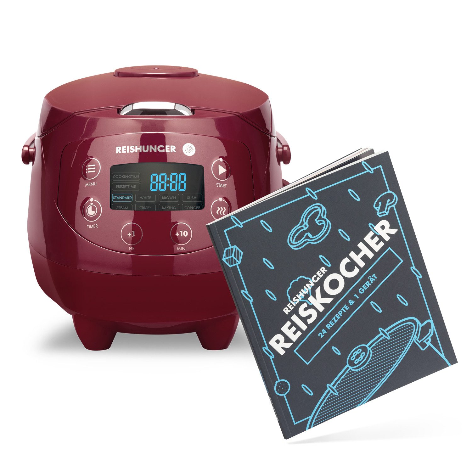 Reishunger Рисоварка Digitaler Mini Рисоварка Bundle, 350 W, Dämpfeinsatz, Messbecher, Reislöffel, Timer- und Warmhaltefunktion