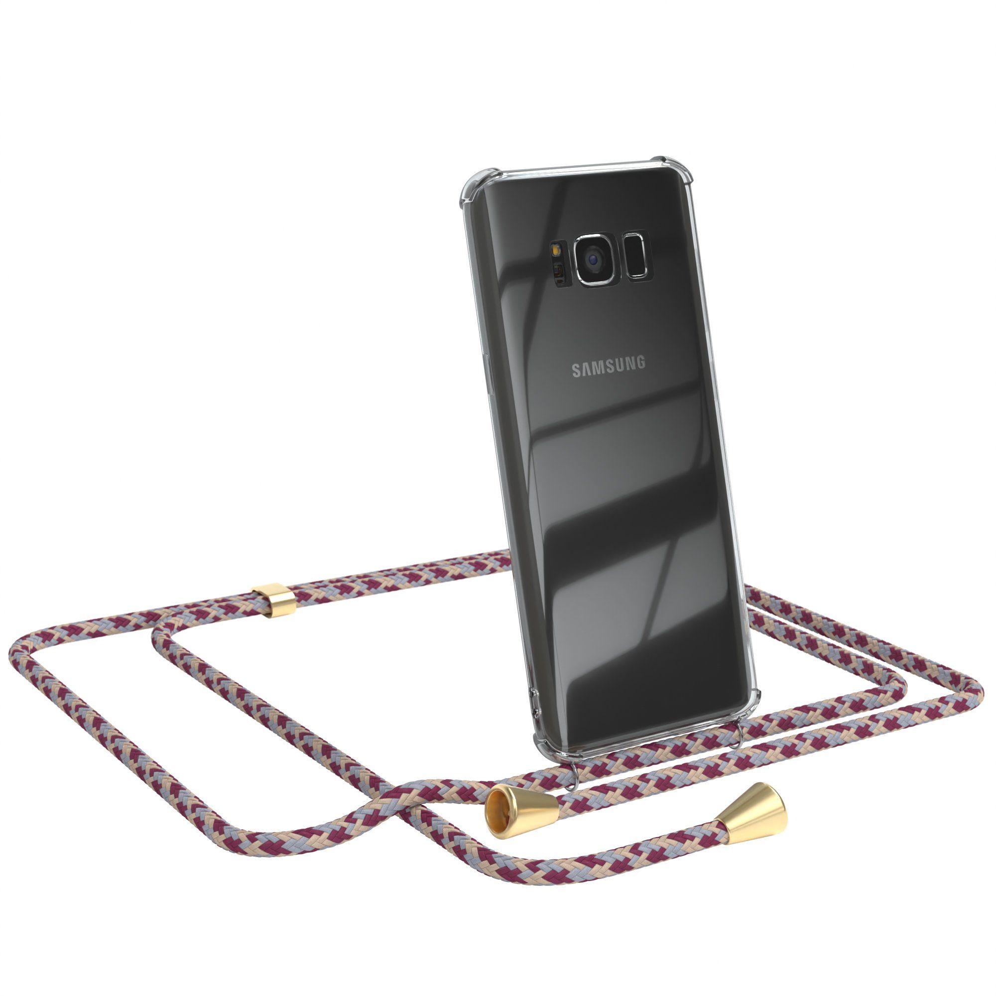EAZY CASE Handykette Hülle mit Kette für Samsung Galaxy S8 5,8 Zoll, Hülle mit Umhängeband Bumper Case Hülle mit Band Rot Beige Camouflage