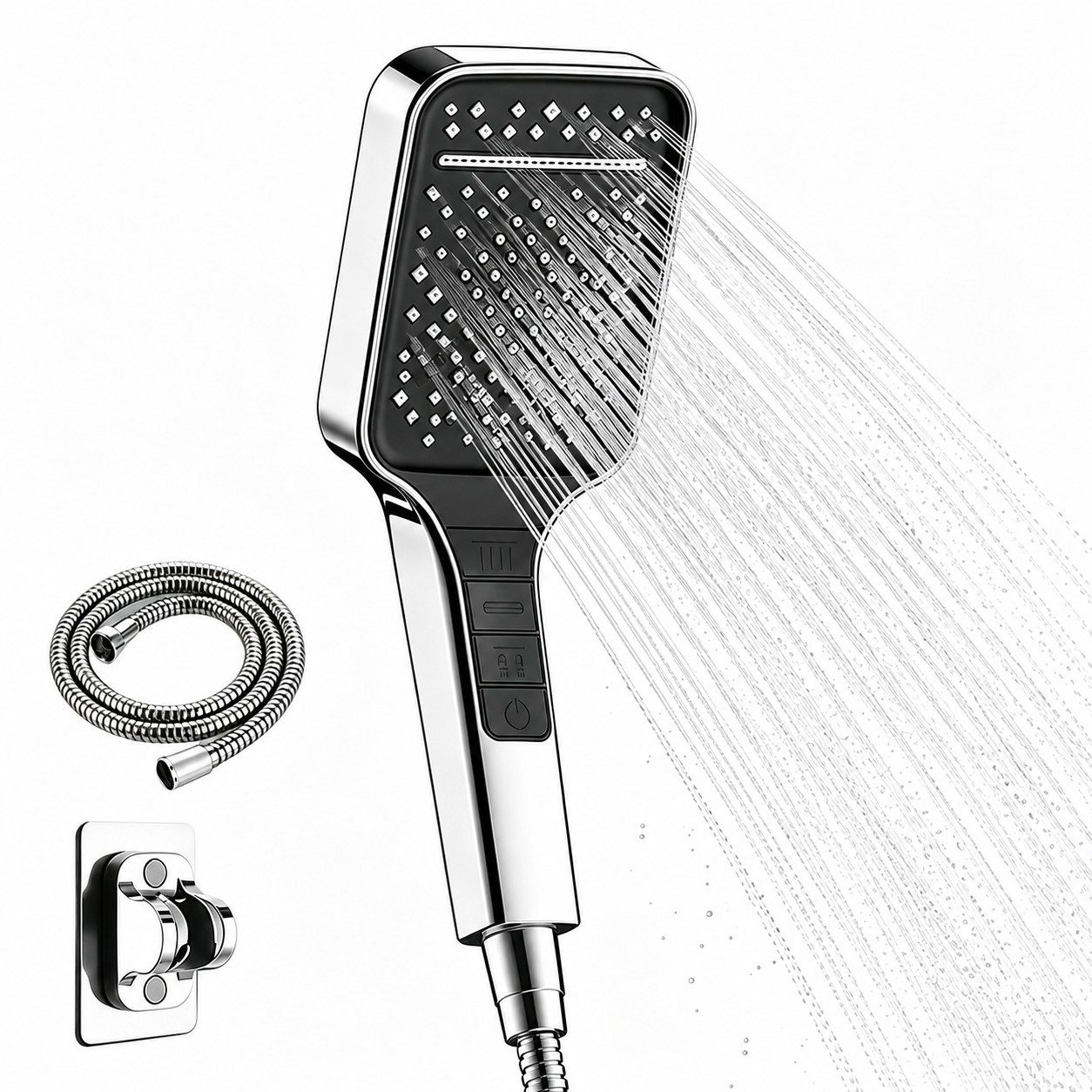 GLIESE POWER Handbrause mit Druckverstärker – 7 Strahlarten, 150 cm Schlauch, ABS, (3-tlg), Druckverstärker, großer Kopf, ABS, einfache Montage, Wasserstopp.