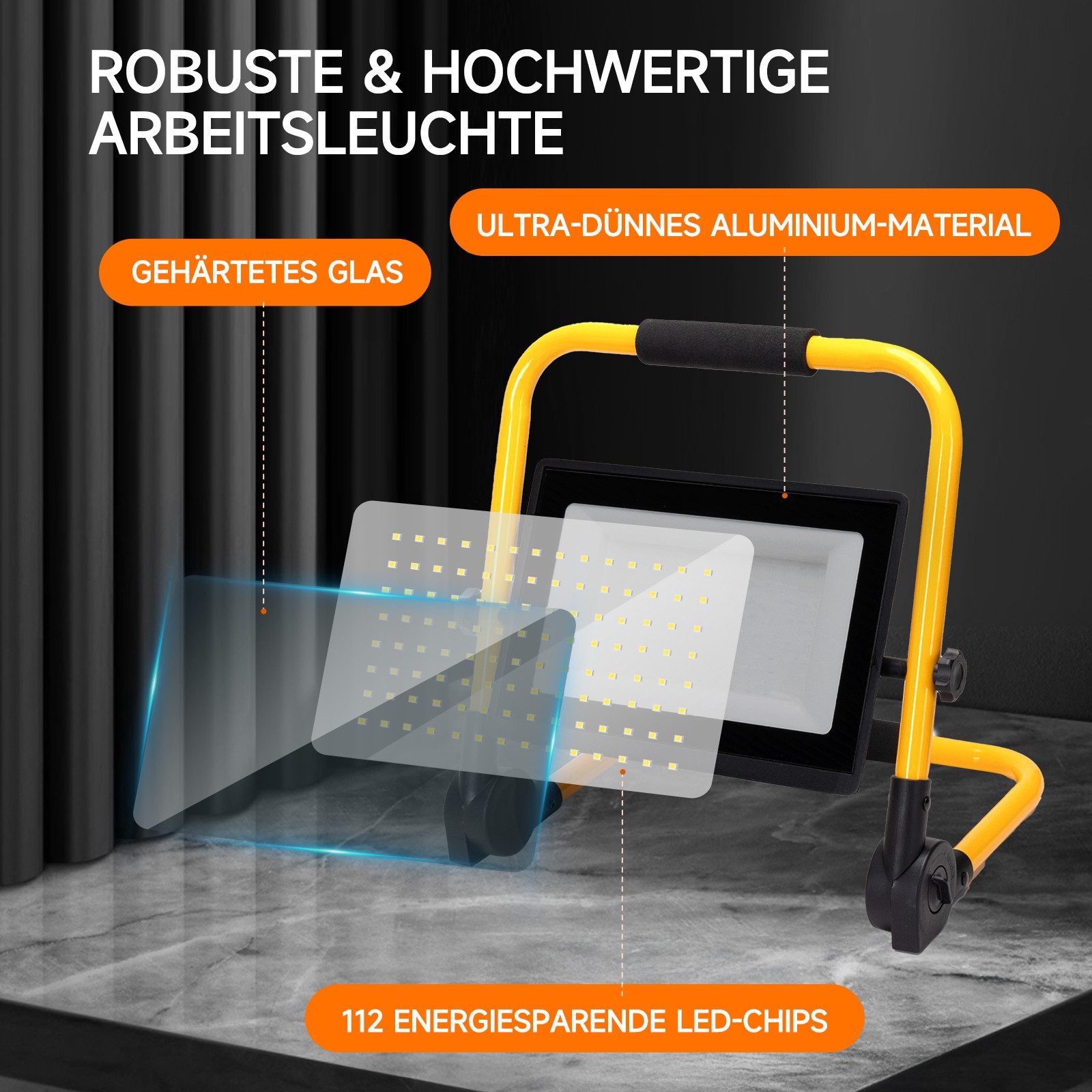 Aigostar Baustrahler Aigostar LED Baustrahler 100W mit Schalter,9000LM,4M Kabel,IP65,6500K