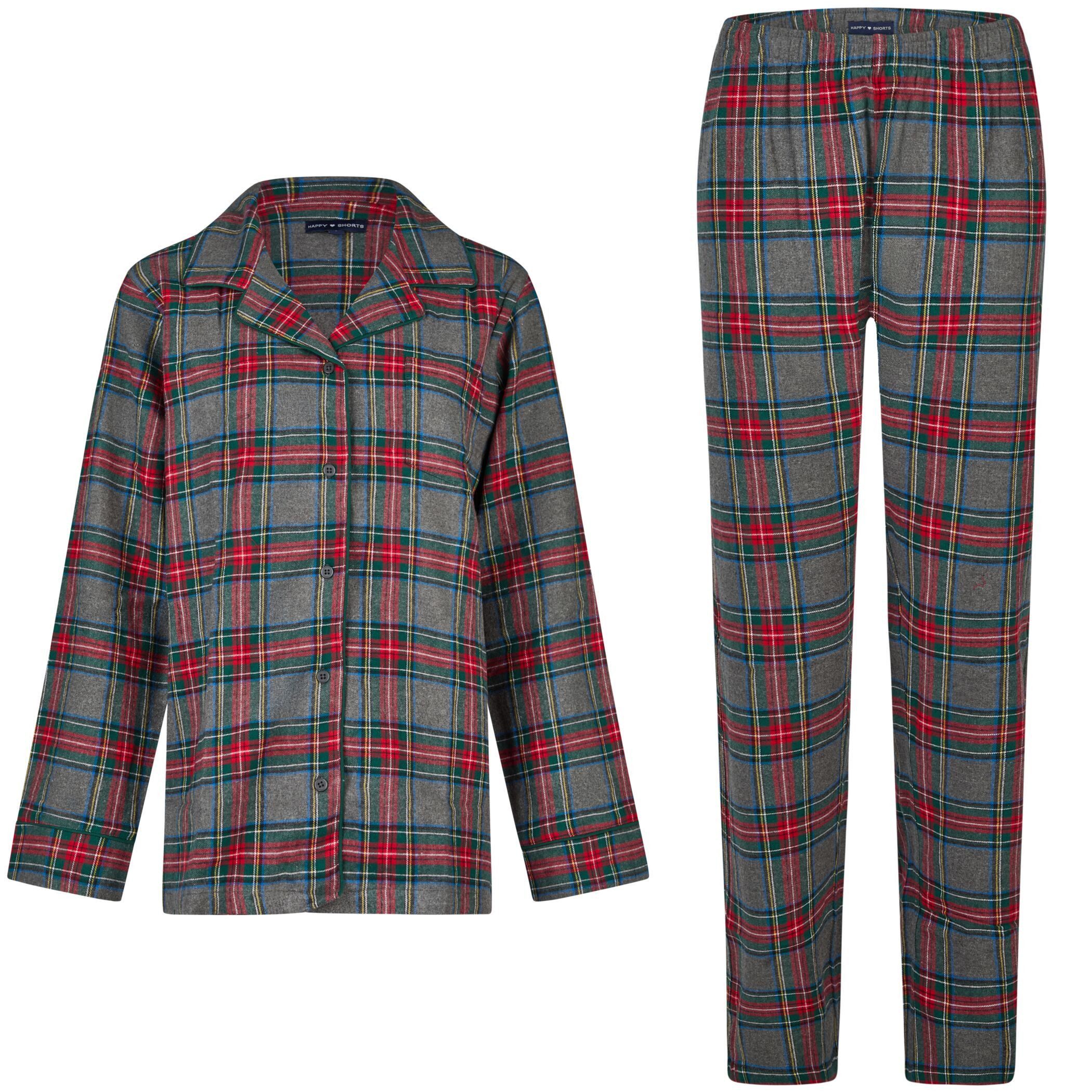 HAPPY SHORTS Pyjama Happy Shorts Damen Flanell Pyjama Schlafanzug Homewear XMAS Grau Rot