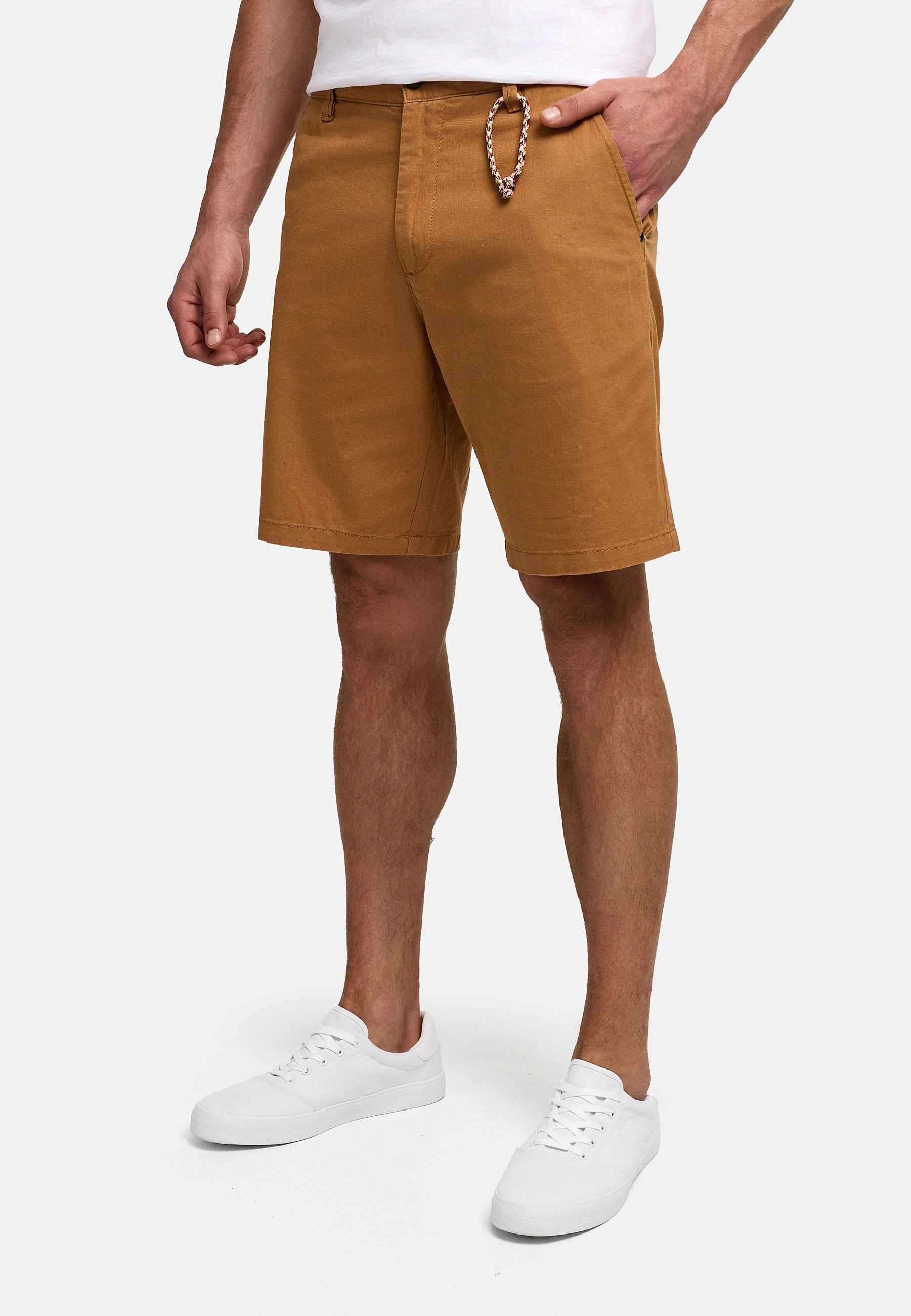 Indicode Chinoshorts Herren INMelio Chino Shorts Sommerhose aus Baumwoll-Leinen-Mix mit Rope-Detail