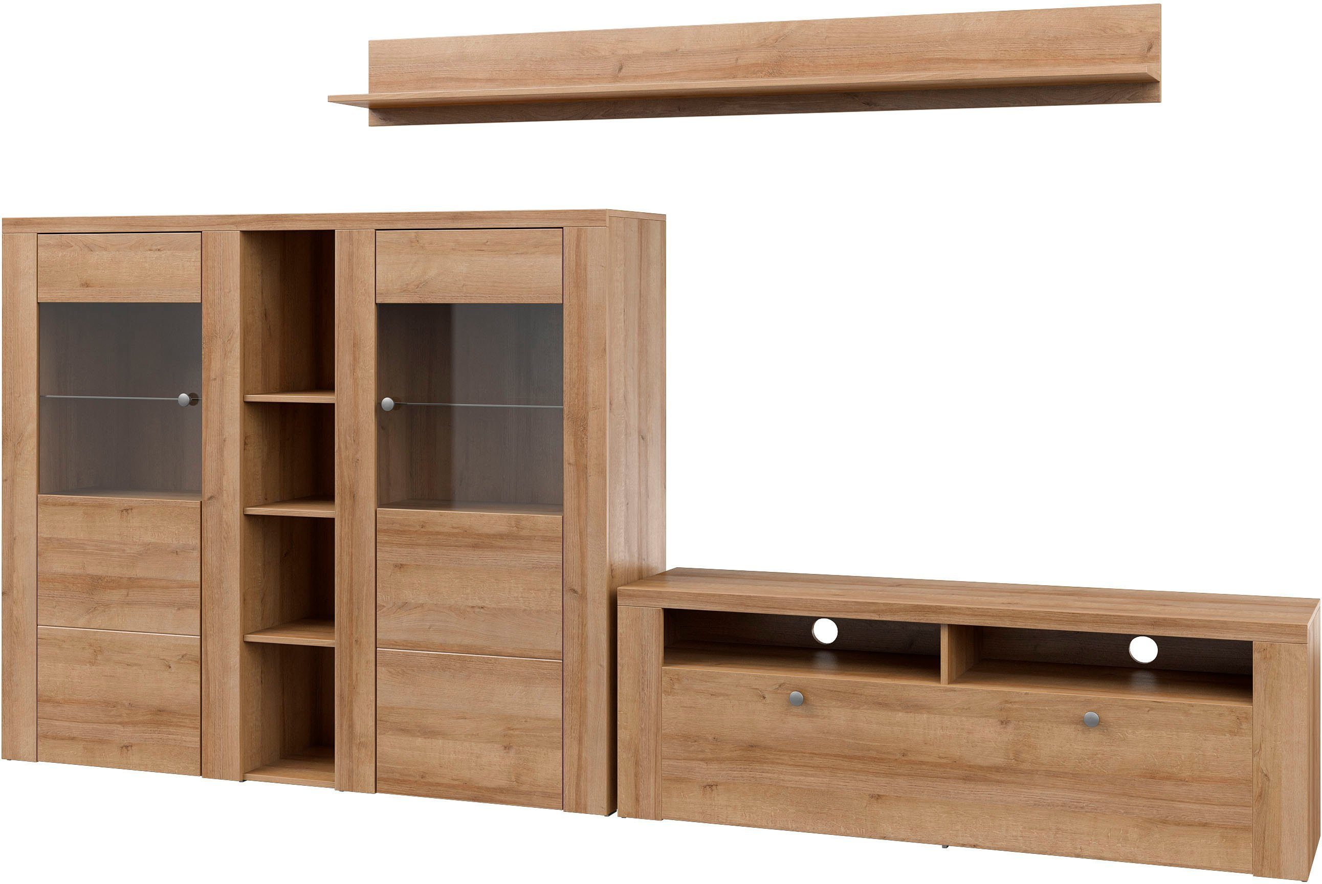 Home affaire Wohnwand Larona, Wohnwand, Set 3 teilig, (3-St), Wohnzimmer Set bestehend aus 1 TV-Board, 1 Highboard,1 Wandregal